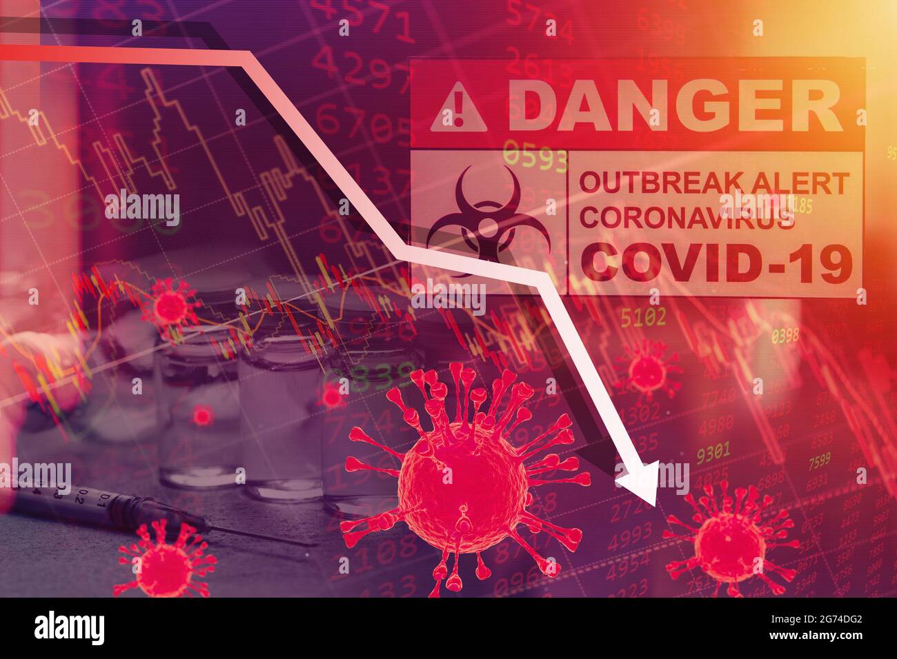 Recessioni economiche impatto finanziario dal virus Corona (COVID-19) Pandemic e business lockdown concetto di progettazione grafica. Foto Stock