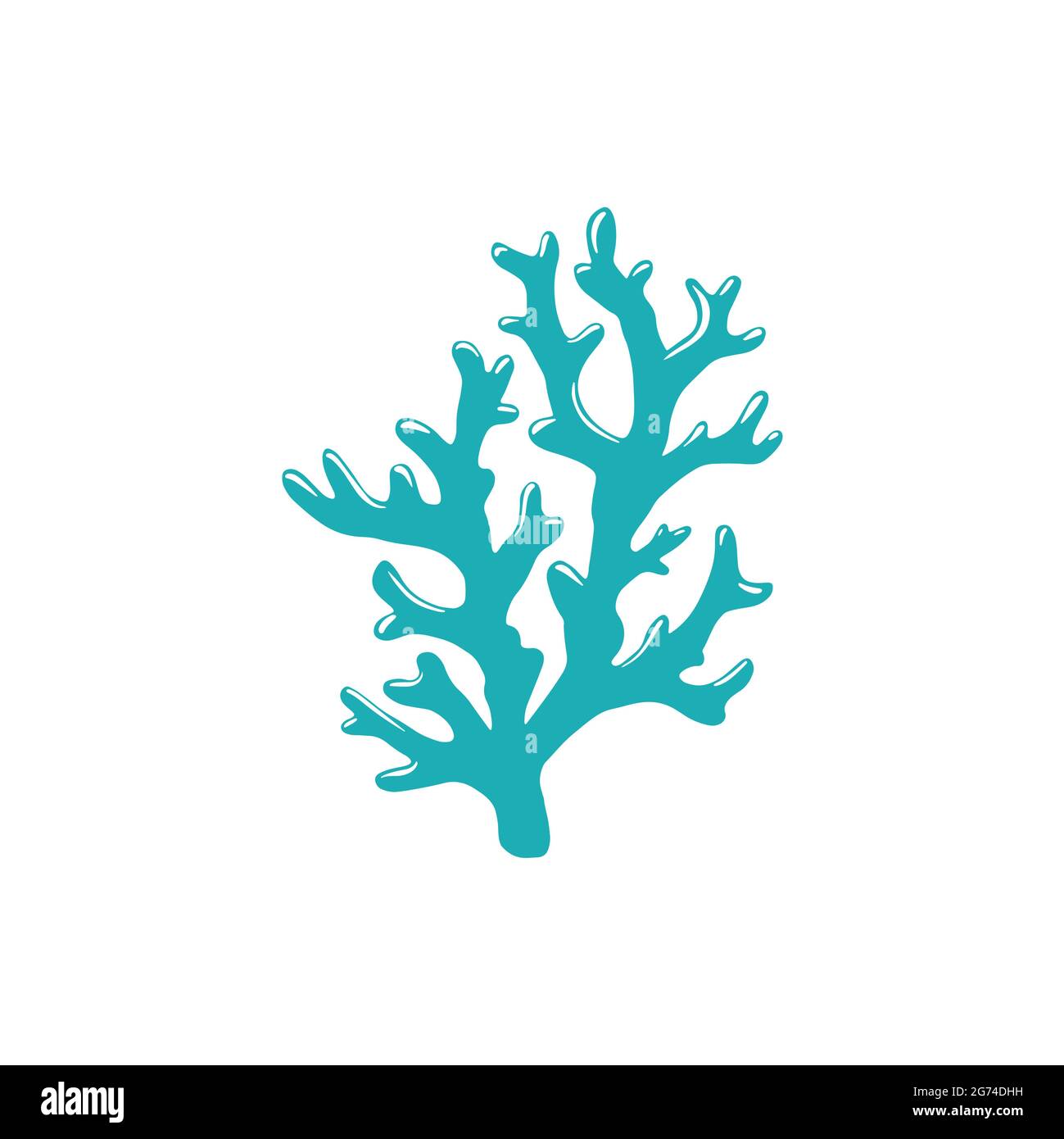 Ramo di punta dura pelle corallo isolato icona. Vettore dito fungo corallo con bordi taglienti, alghe acquatiche organismo subacqueo. Fondale tropicale pl Illustrazione Vettoriale