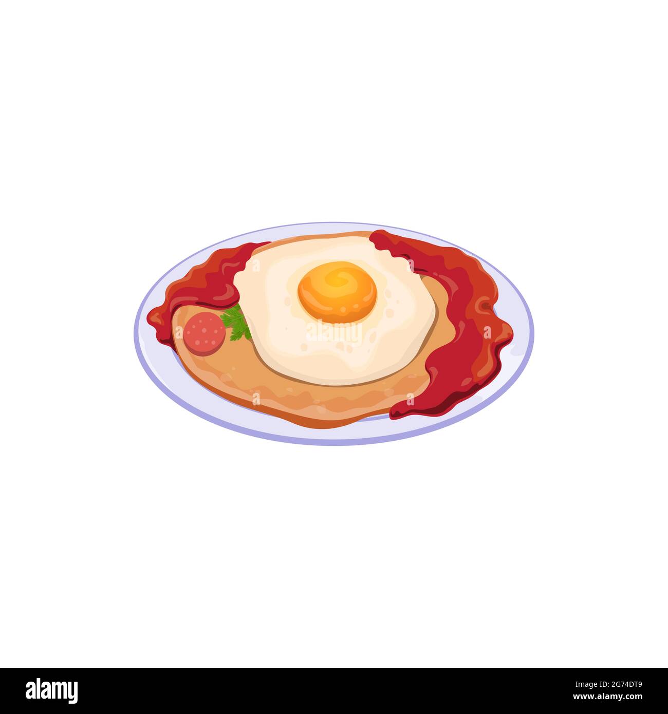 Uova fritte su tortilla di mais huevos rancheros su piatto isolato cucina messicana cibo. Piatto per la colazione vettoriale composto da uova servite in larg radizionale Illustrazione Vettoriale