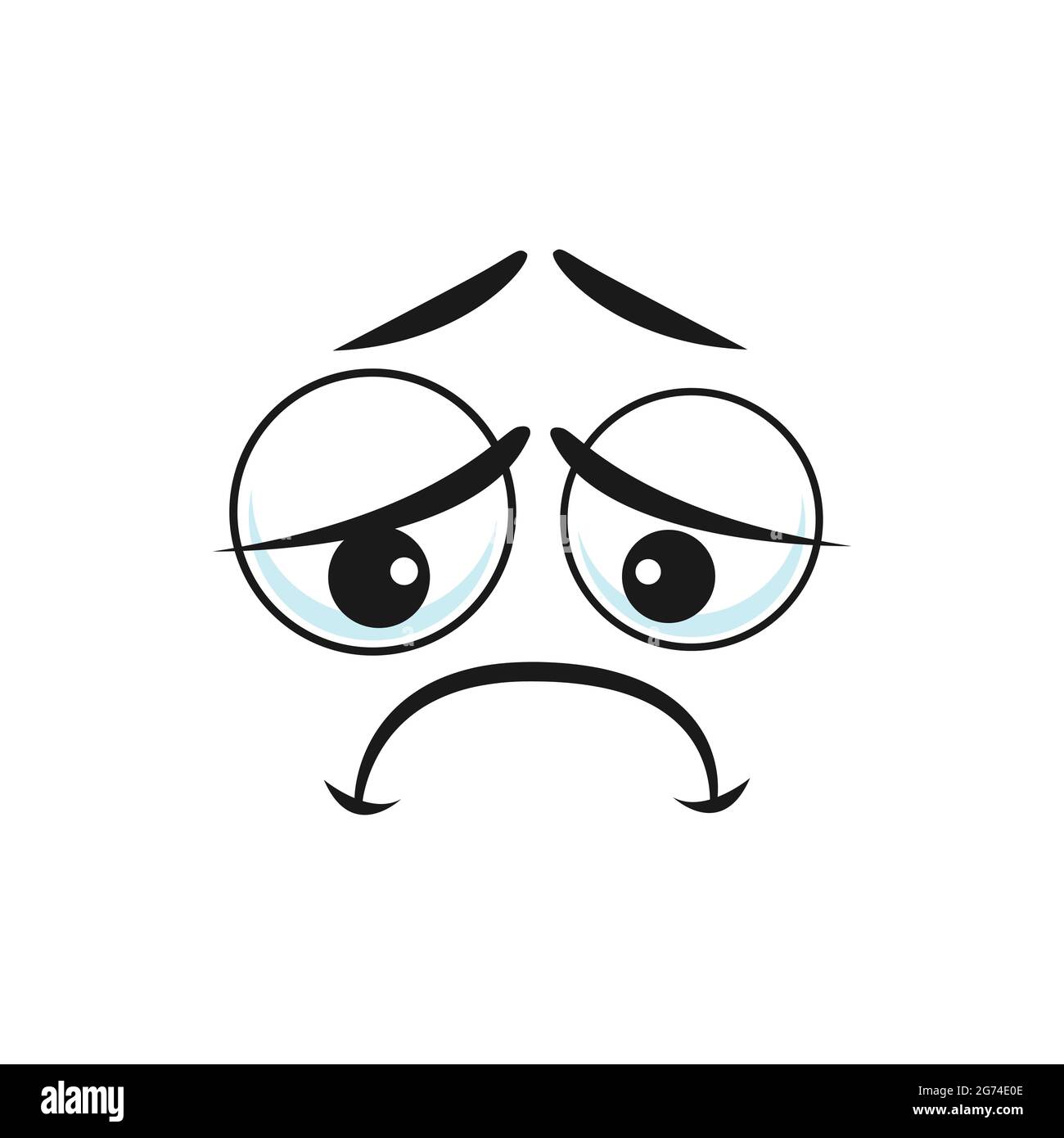Emoticon personaggio emoji isolato depresso triste sconvolto icona. Vettore annoiato sorridente con occhi grandi depressi che guardano verso il basso. Emoji infelice con sorr offeso Illustrazione Vettoriale