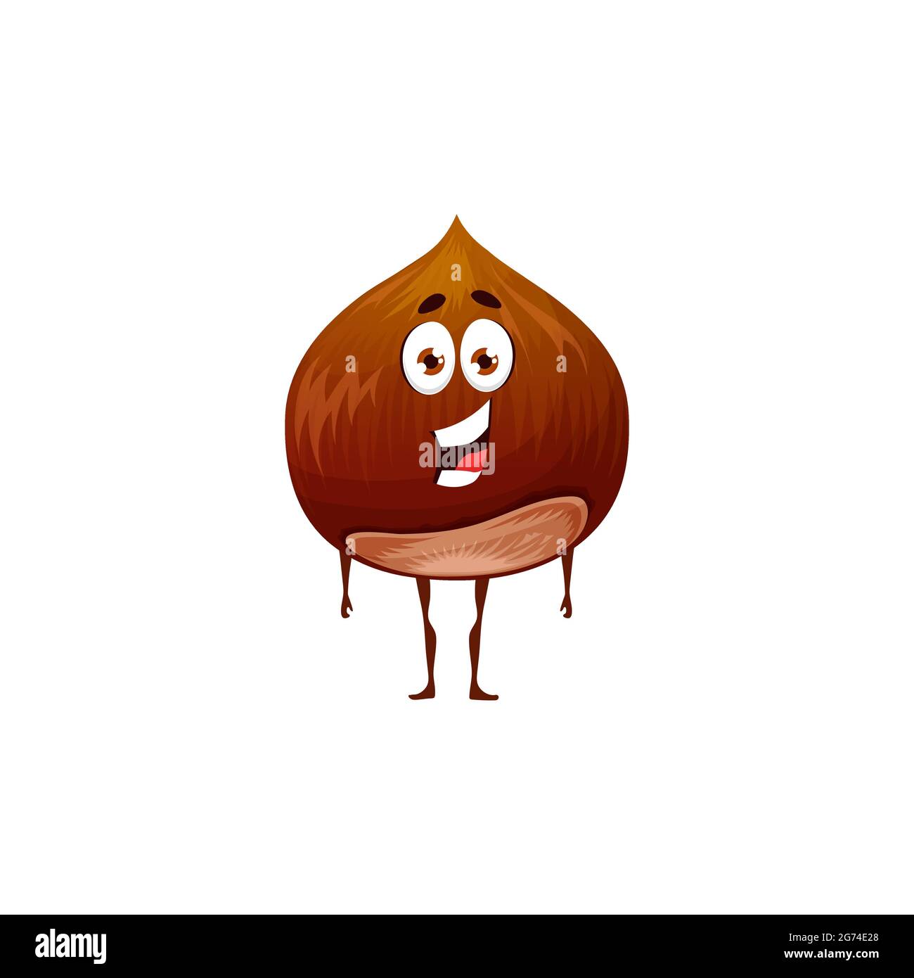 Cobnut o Filbert Nut isolato emoji emoticon piatto carattere cartoon. Vettore cibo biologico snack con proteine. Fumetti superfood eroe nocciola in guscio, Illustrazione Vettoriale