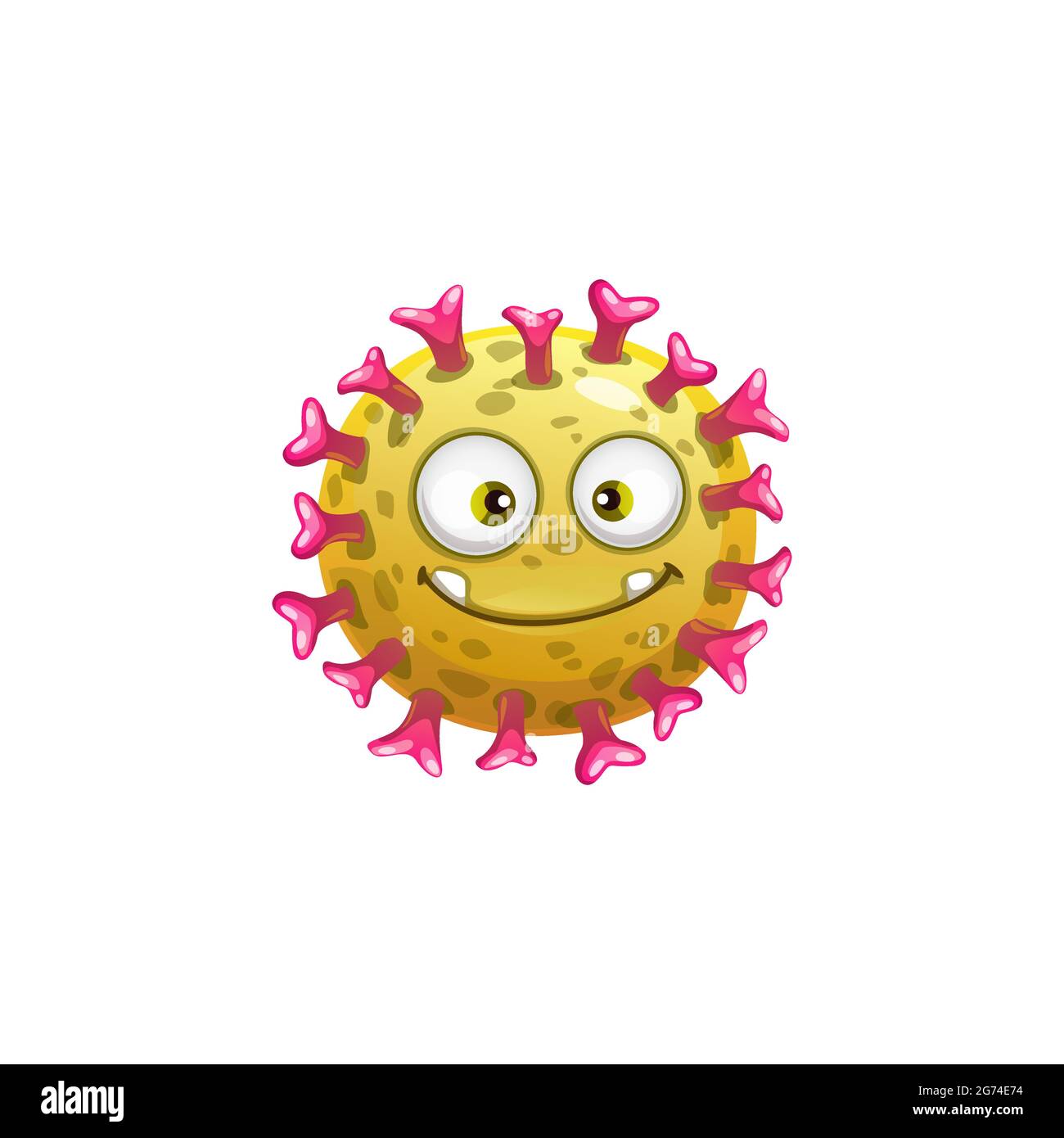 Icona vettore cellulare di rotavirus cartoon, virus divertente, batteri o carattere germinale volto felice. Mostro di microbi patogeno sorridente con occhi grandi, yello isolato Illustrazione Vettoriale