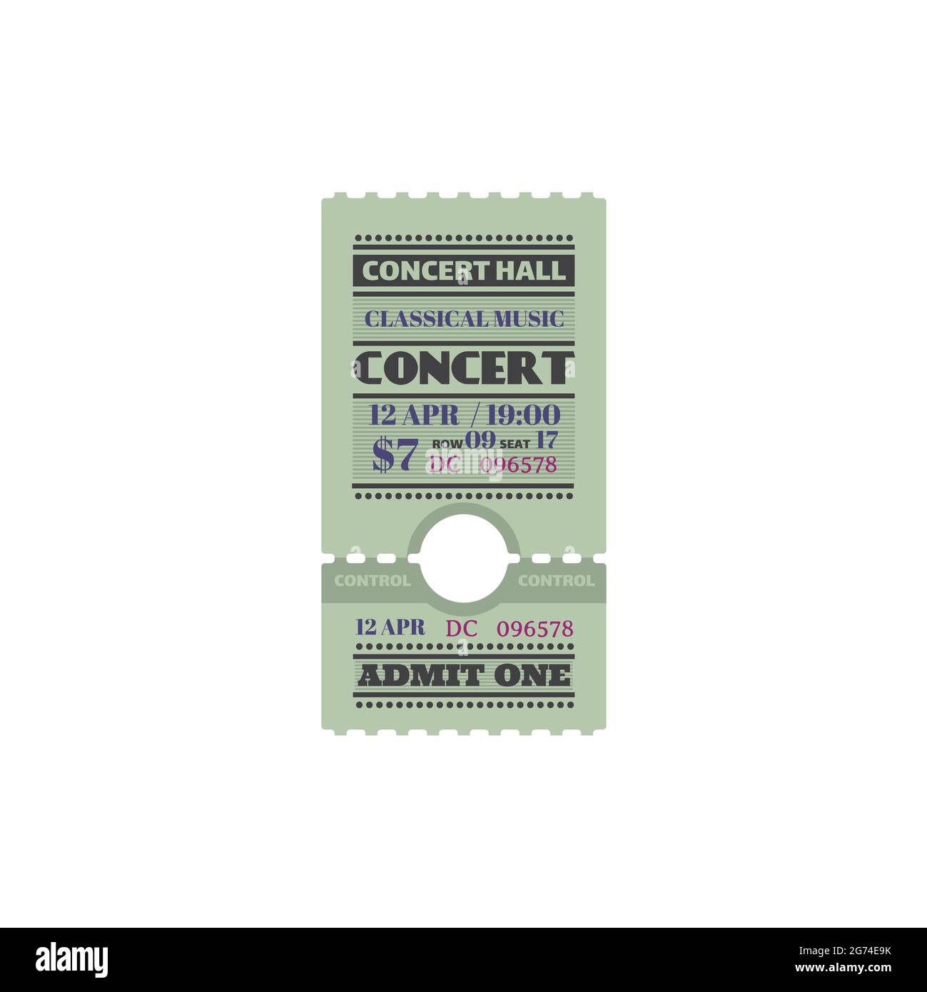 Biglietto d'invito retro per orchestra sinfonica, musica dal vivo sul palco presso la sala concerti modello scheda isolato. Biglietto d'ingresso vettoriale per la musica famosa in tutto il mondo Illustrazione Vettoriale