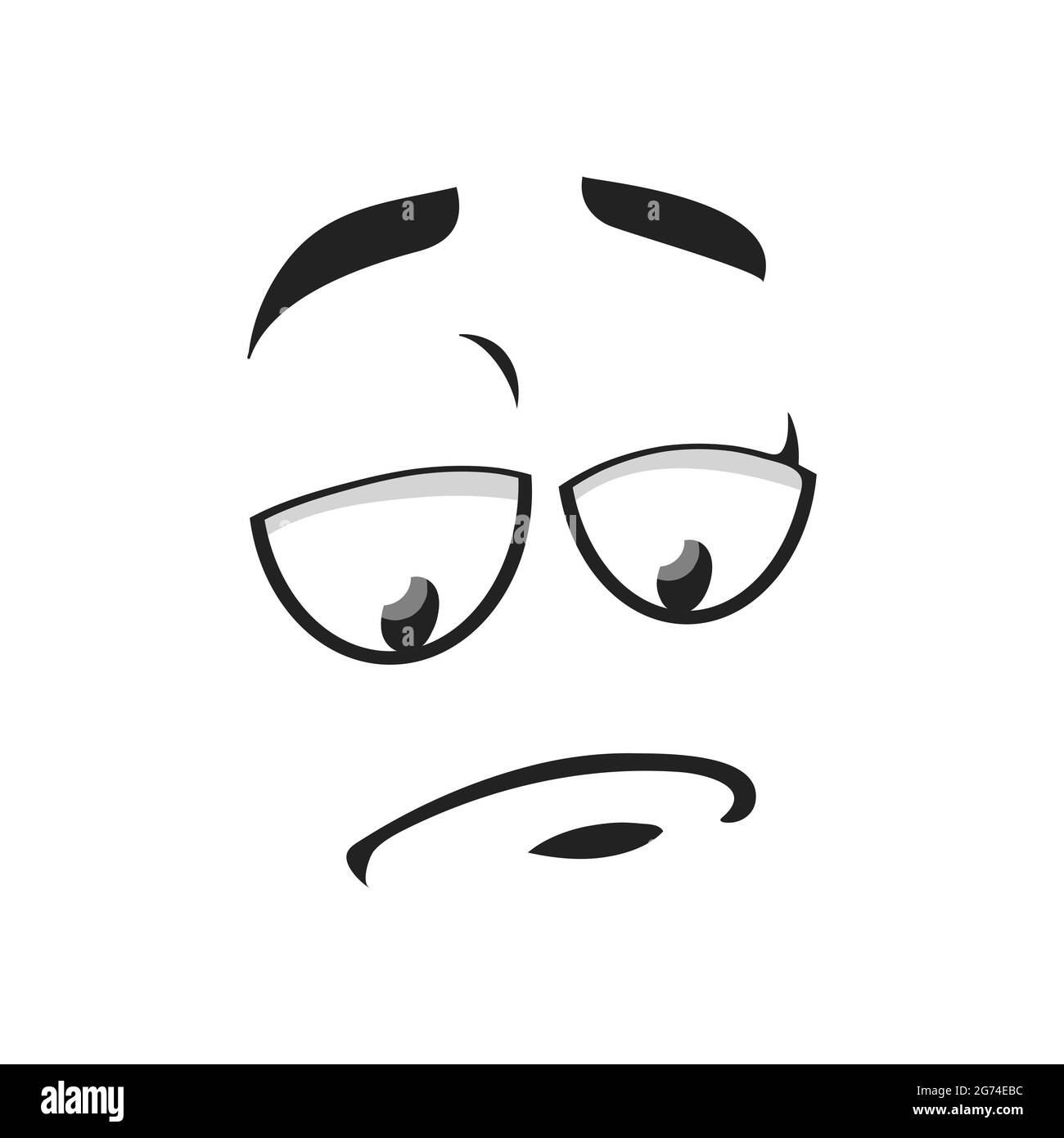 Icona del vettore del volto triste di Cartoon, emoji infelice o sconvolto, divertente espressione facciale con gli occhi guardare verso il basso e bocca chiusa. Sentimenti negativi, tristezza emozione Illustrazione Vettoriale