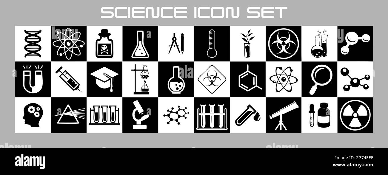 Icona scienza in bianco e nero sullo sfondo della scacchiera Illustrazione Vettoriale