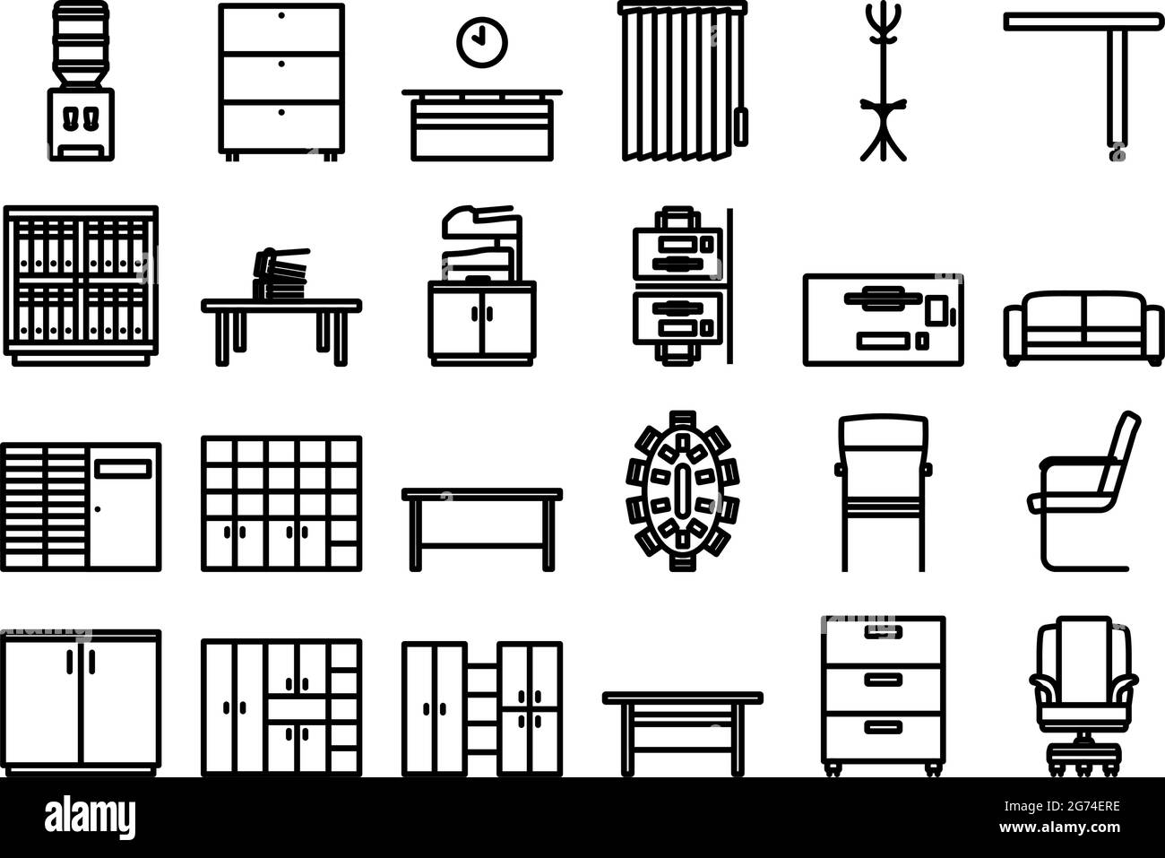 Set di icone Office. Design audace con larghezza della traccia modificabile. Illustrazione vettoriale. Illustrazione Vettoriale
