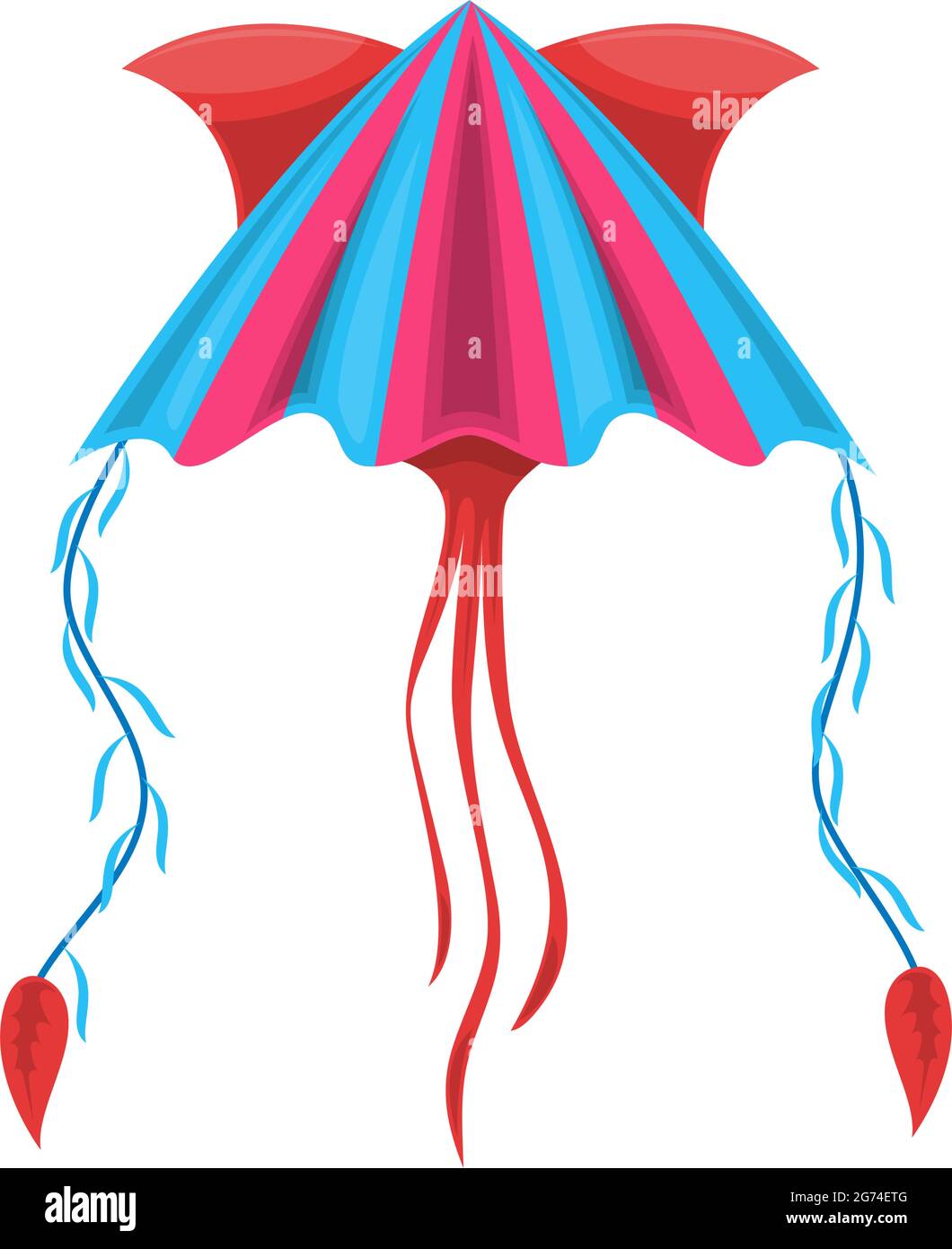 Cartoon kite, Uttarayan International Kites Festival simbolo icona isolata. Aquilone di colore vettoriale con corde, aquilone volante giocattolo per bambini, obj estivo senza peso Illustrazione Vettoriale