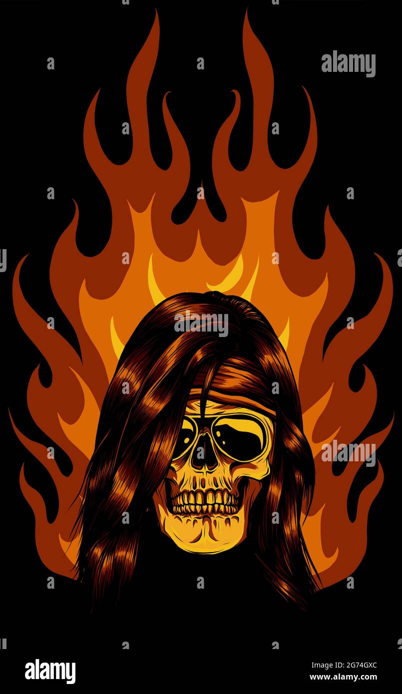 Cranio sul fuoco con fiamme illustrazione vettoriale Illustrazione Vettoriale
