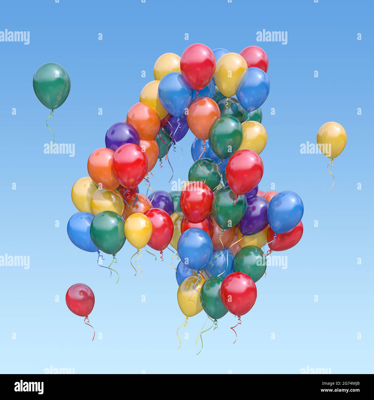 Numero 4 quattro da palloncini nel cielo. Lettera di testo per età