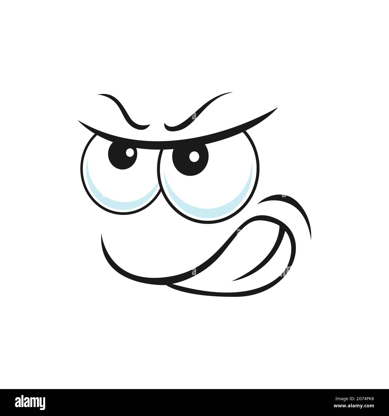 L'espressione del volto dell'umore è stata distruta e isolata, con occhi grandi e bocca curva isolata. Vettore interrogato sorriso, emoticon sospette, domanda Illustrazione Vettoriale