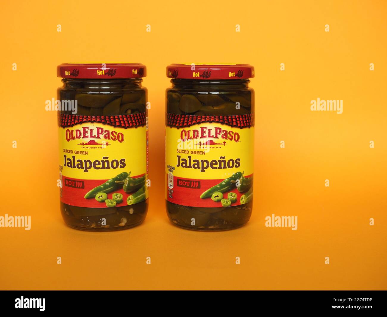 MINNEAPOLIS, USA - CIRCA GIUGNO 2021: Vasetto di Old El Paso a fette di Jalapenos verde Foto Stock