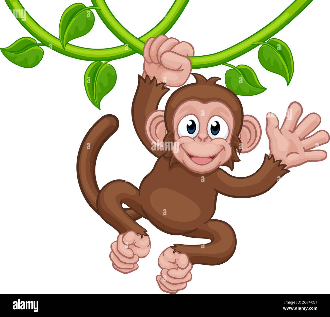 Scimmia canto su Jungle Vines sventolando Cartoon Illustrazione Vettoriale