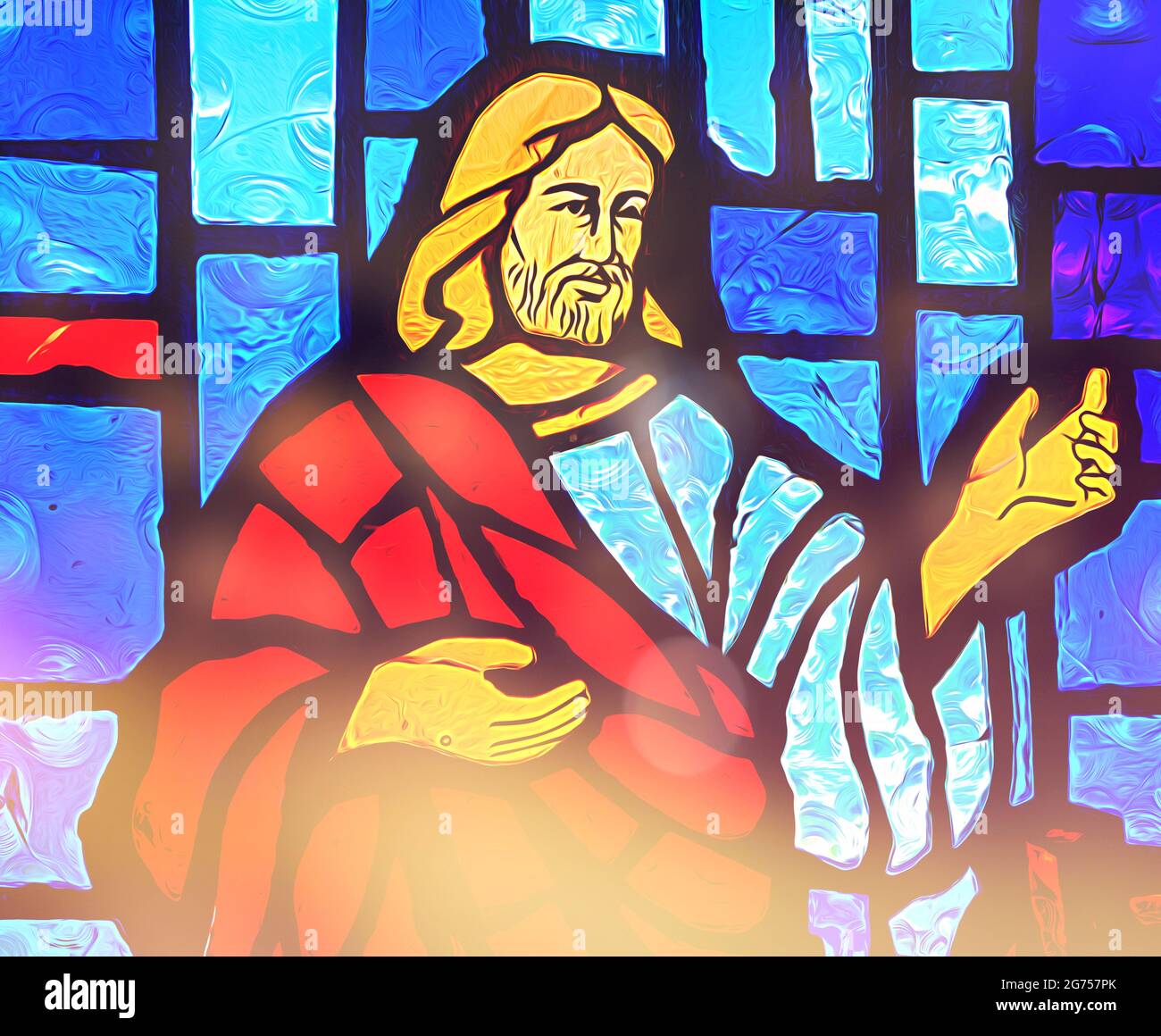 Gesù Cristo nella vetrata della chiesa Foto Stock