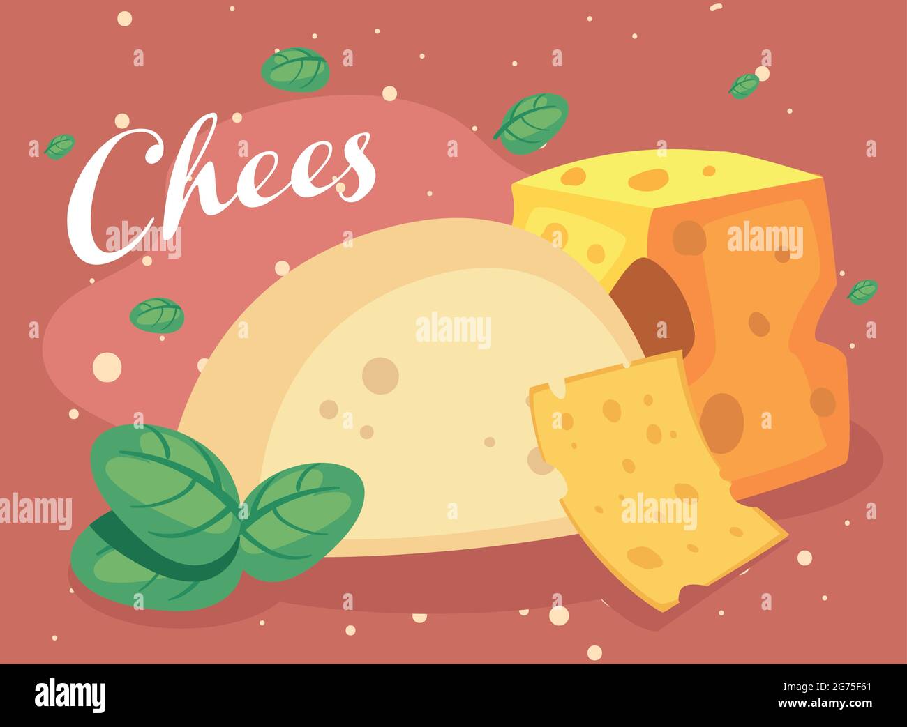 mozzarella con foglie e formaggio a base di parole Illustrazione Vettoriale