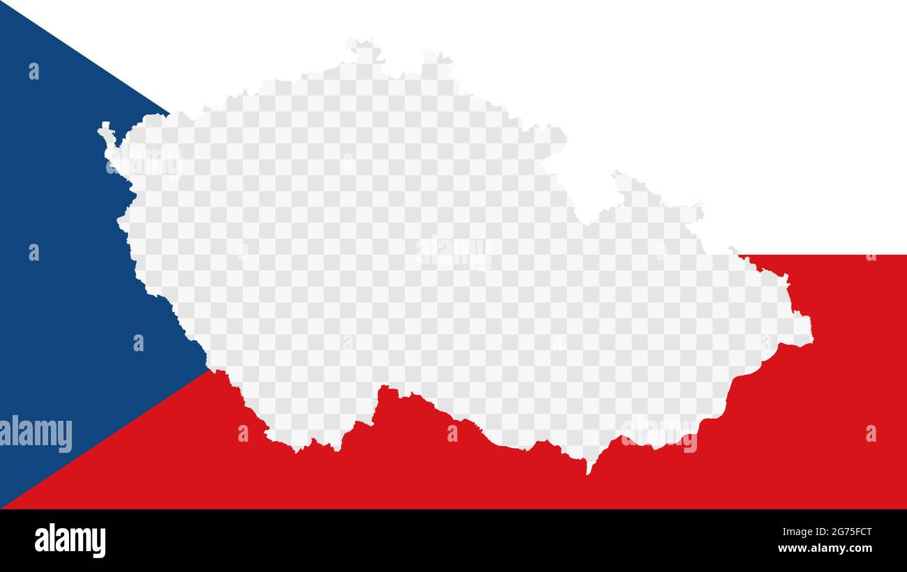 Bandiera nazionale della Repubblica Ceca con mappa trasparente bordo vuoto all'interno, illustrazione vettoriale multicolore dettagliata. Illustrazione Vettoriale