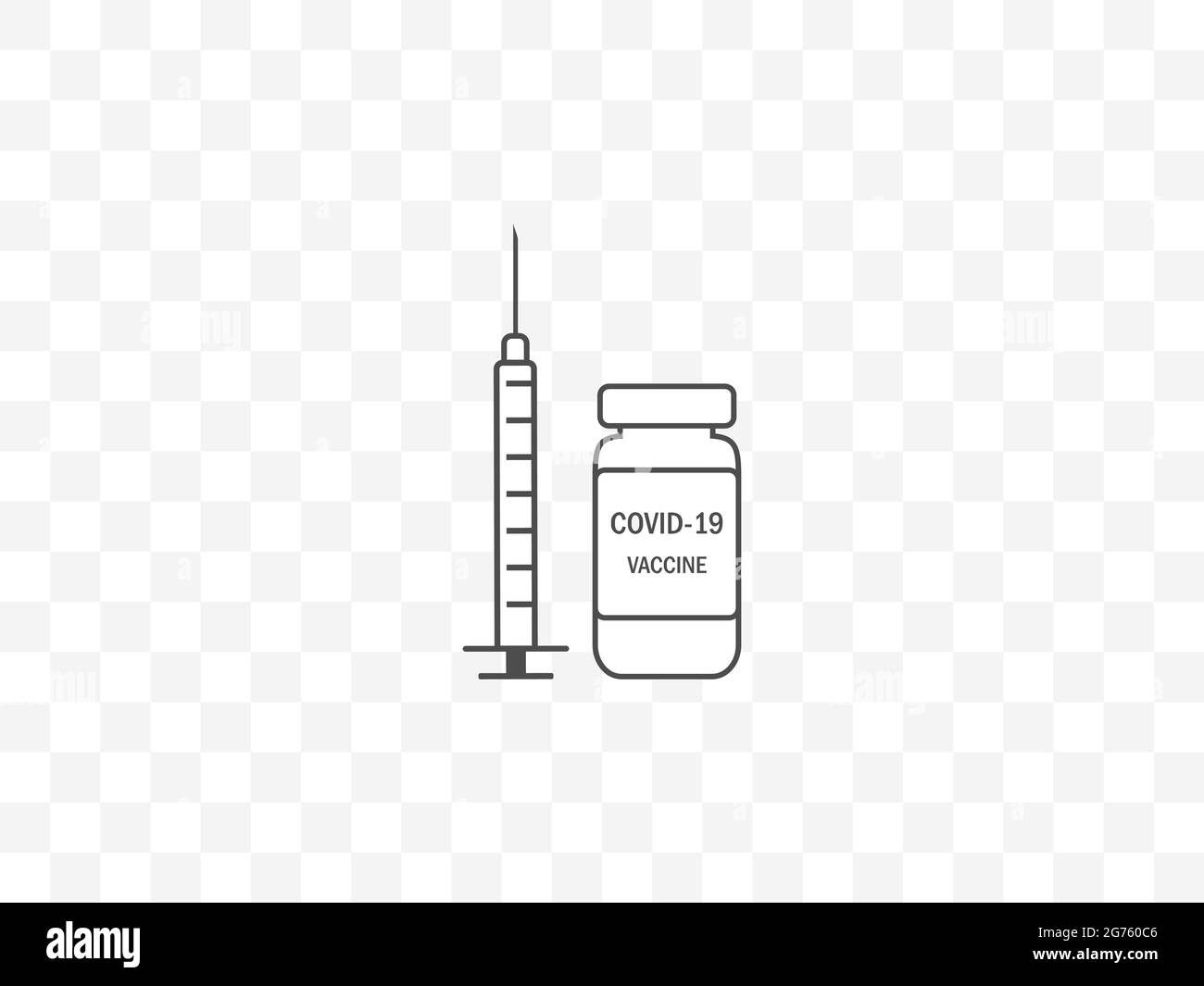 Covid-19. Icona di vaccinazione, iniezione, inoculazione. Disegno vettoriale. disegno piatto. Illustrazione Vettoriale
