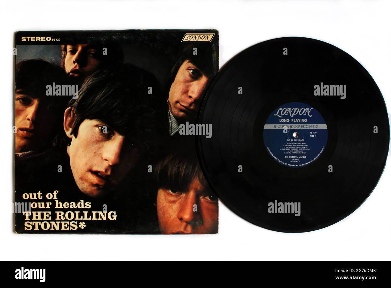 Rock and Blues band, l'album musicale Rolling Stones su disco LP con dischi in vinile. Intitolato: Out of our Heads album cover Foto Stock