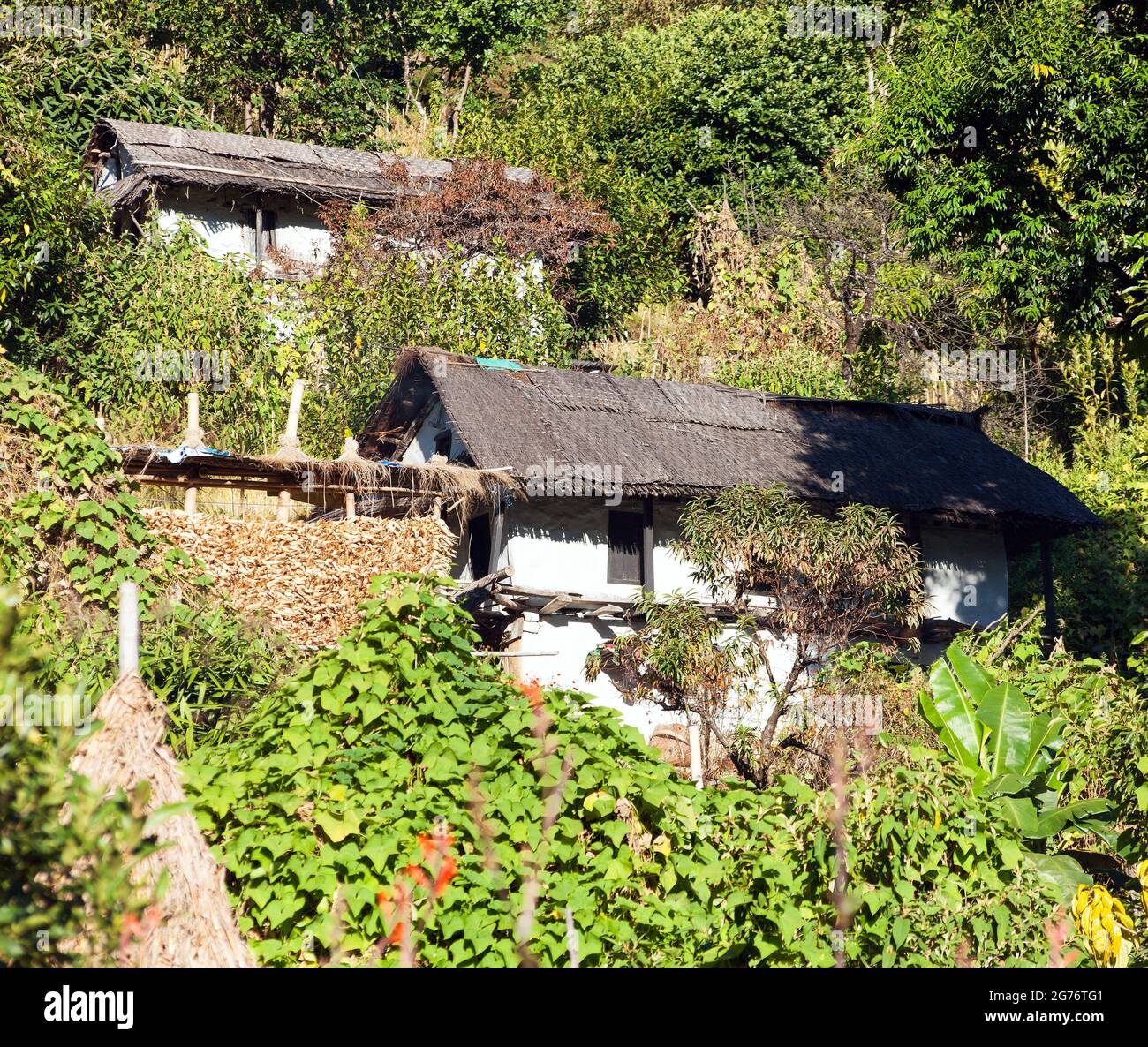 Bella casa edificio in Nepal, valle Khumbu, Solukhumbu, Nepal Himalaya montagne Foto Stock