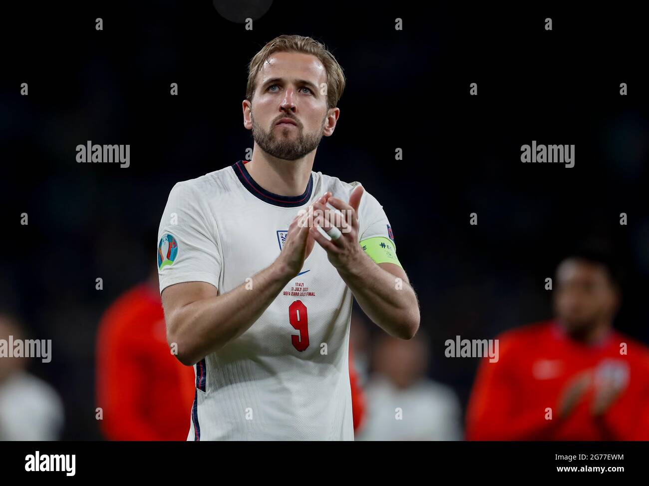 Londra, Gran Bretagna. 11 Luglio 2021. Harry Kane in Inghilterra reagisce dopo la finale tra Inghilterra e Italia alla UEFA EURO 2020 a Londra, Gran Bretagna, il 11 luglio 2021. Credit: Han Yan/Xinhua/Alamy Live News Foto Stock