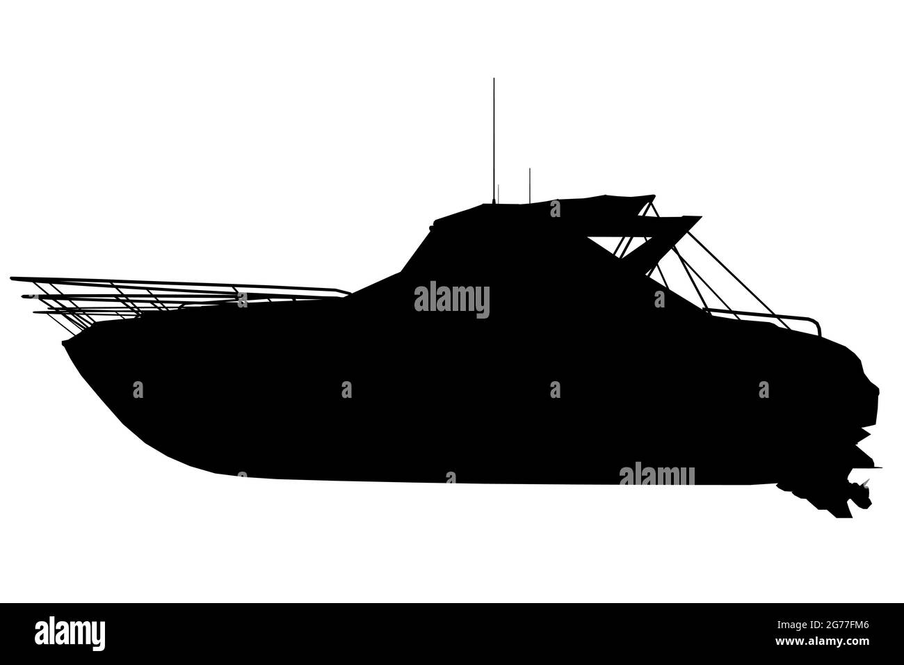Silhouette di una barca sportiva isolata su sfondo bianco. Illustrazione vettoriale. Illustrazione Vettoriale