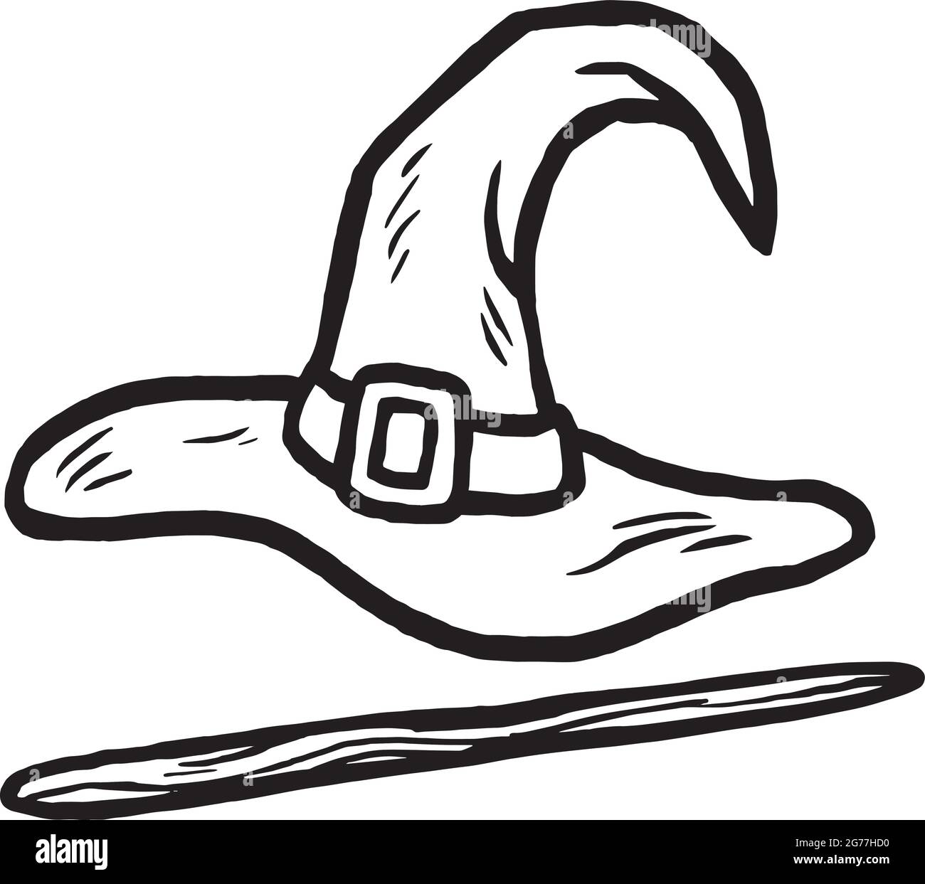 Cappello e bastone Doodle. Icona isolata su sfondo bianco. Vettore Illustrazione Vettoriale