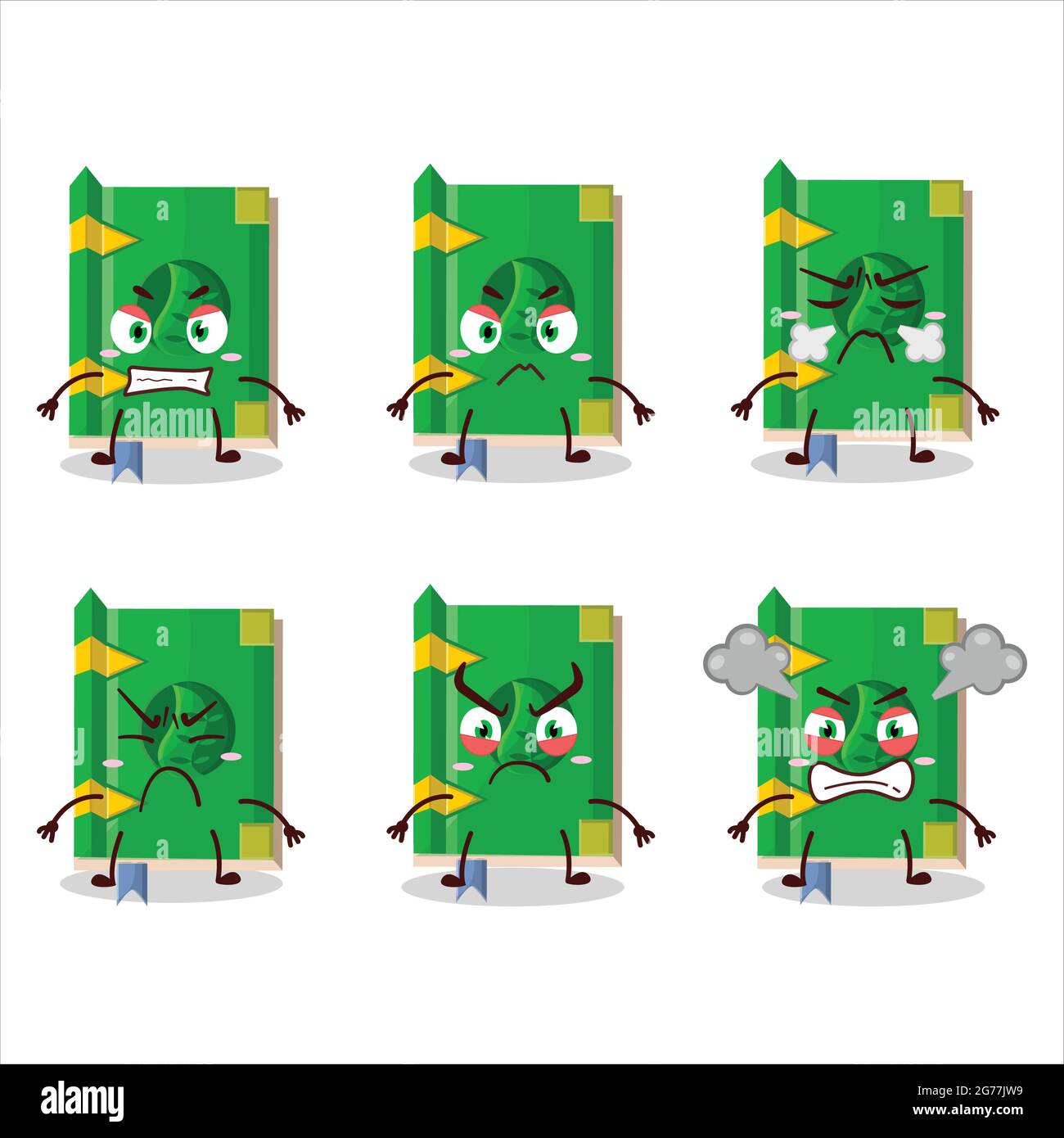 Earth libro di carattere magico cartoon con varie espressioni arrabbiate. Illustrazione vettoriale Illustrazione Vettoriale