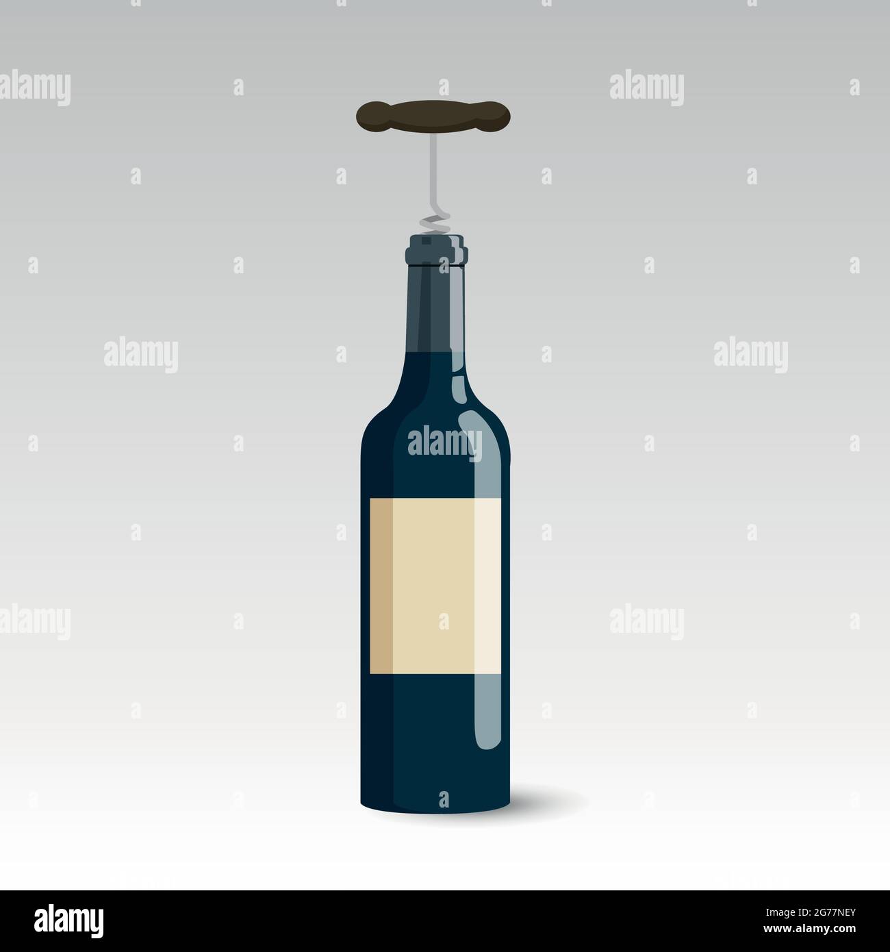 Bottiglia di vino con silhouette a forma di cavatappi di vino su bianco Illustrazione Vettoriale