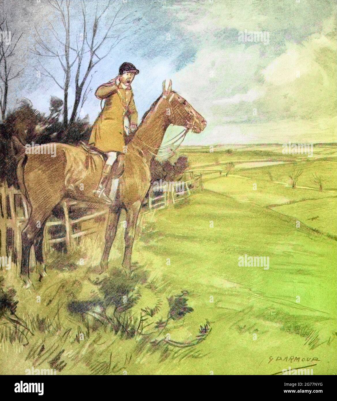 Immagine colorata di Tally-ho ! ' grida il nostro amico Jack dal libro lo sport dei nostri antenati; essendo una collezione di prosa e di versetto che descrive lo sport della caccia alla volpe come la conoscevano; dal barone Willoughby de Broke, Richard Greville Verney, 1869-1923; E illustrato da Armor, G. D. (George Denholm), pubblicato a Londra da Constable e co. Ltd. Nel 1921 Foto Stock