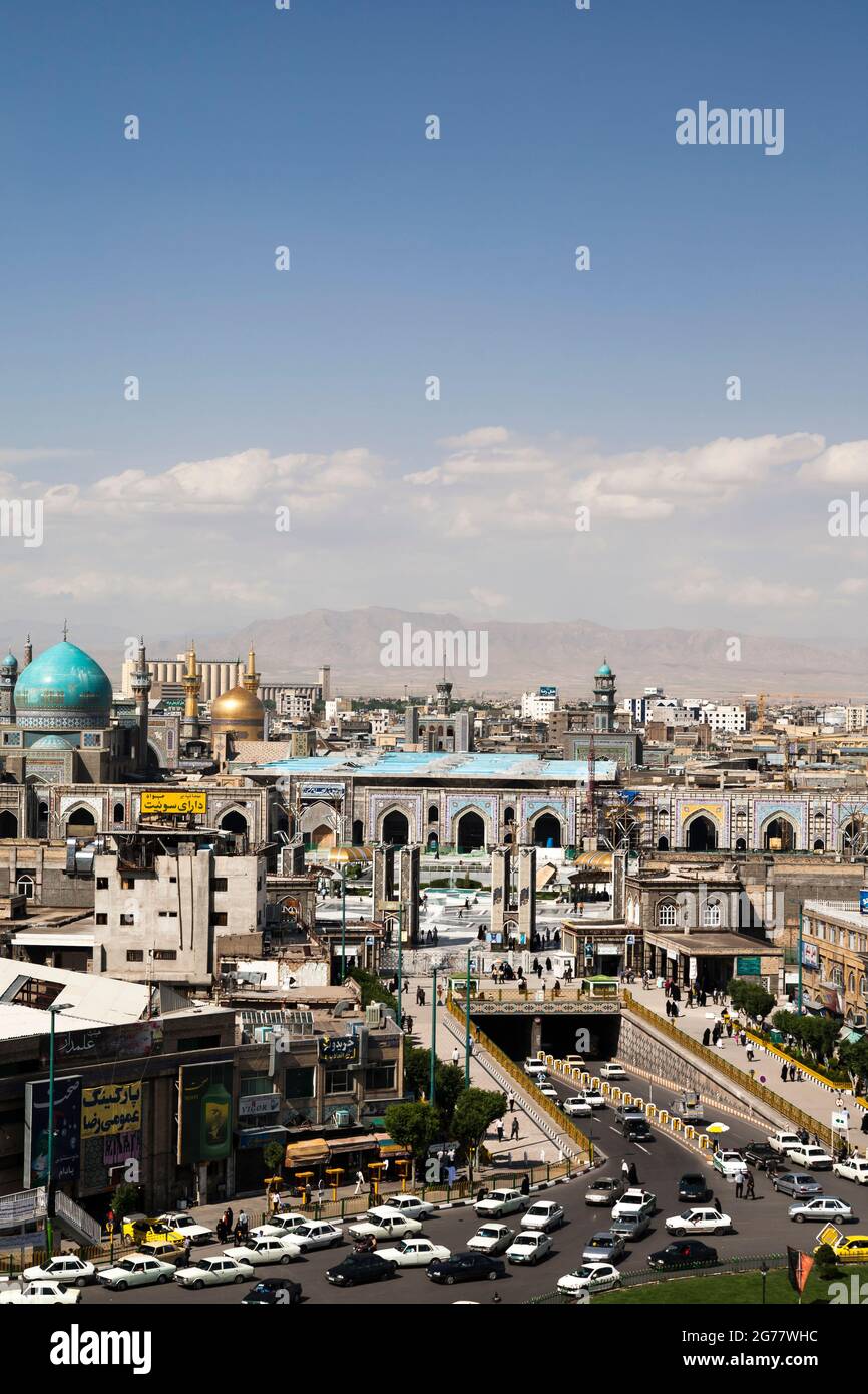 Santuario Sacro di Imam Reza, Haram e Razavi, Vista distante, Mashhad, Provincia di Razavi Khorasan, Iran, Persia, Asia occidentale, Asia Foto Stock