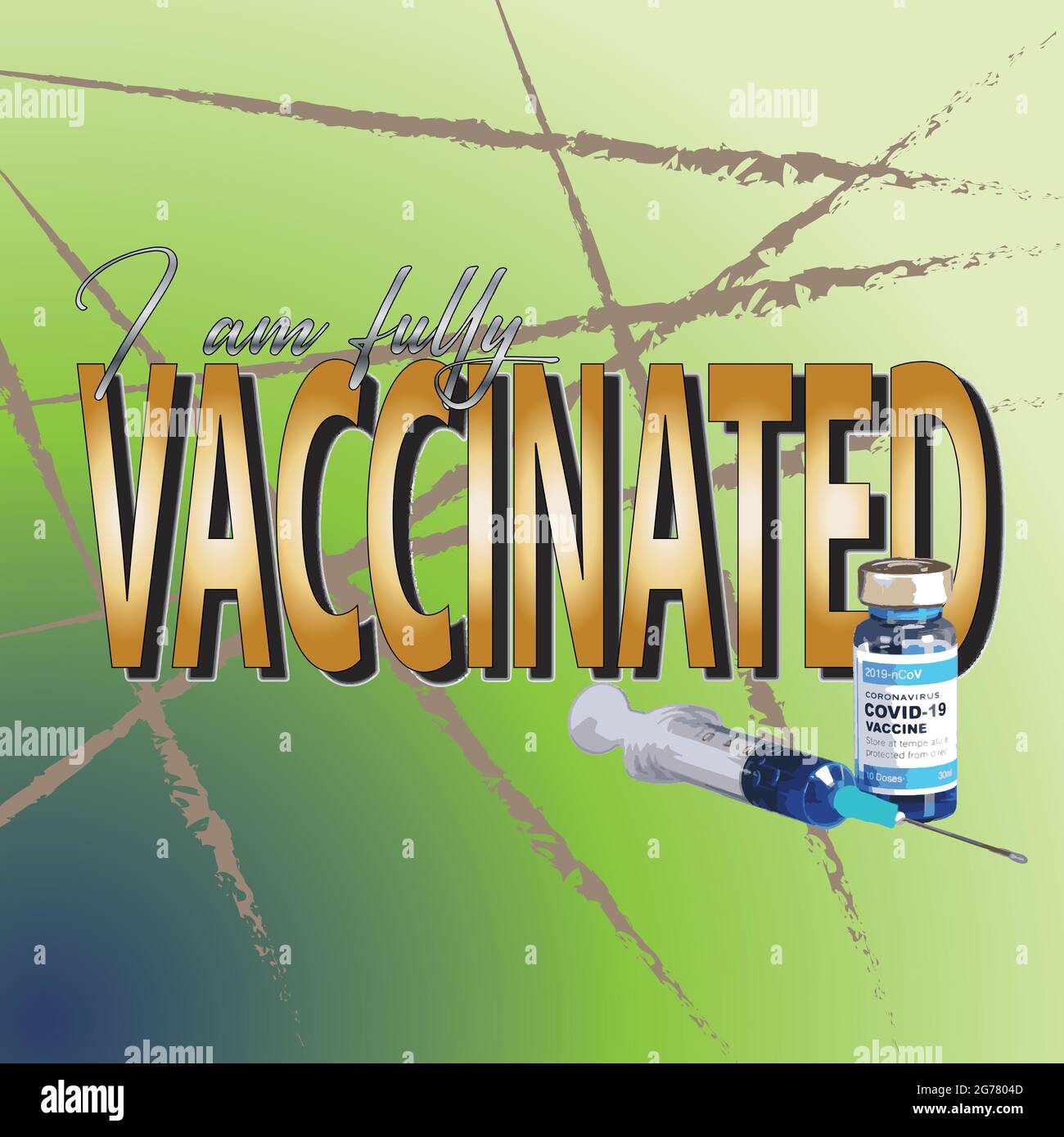 Illustrazione con il testo sono completamente vaccinato con la grafica di fondo Illustrazione Vettoriale