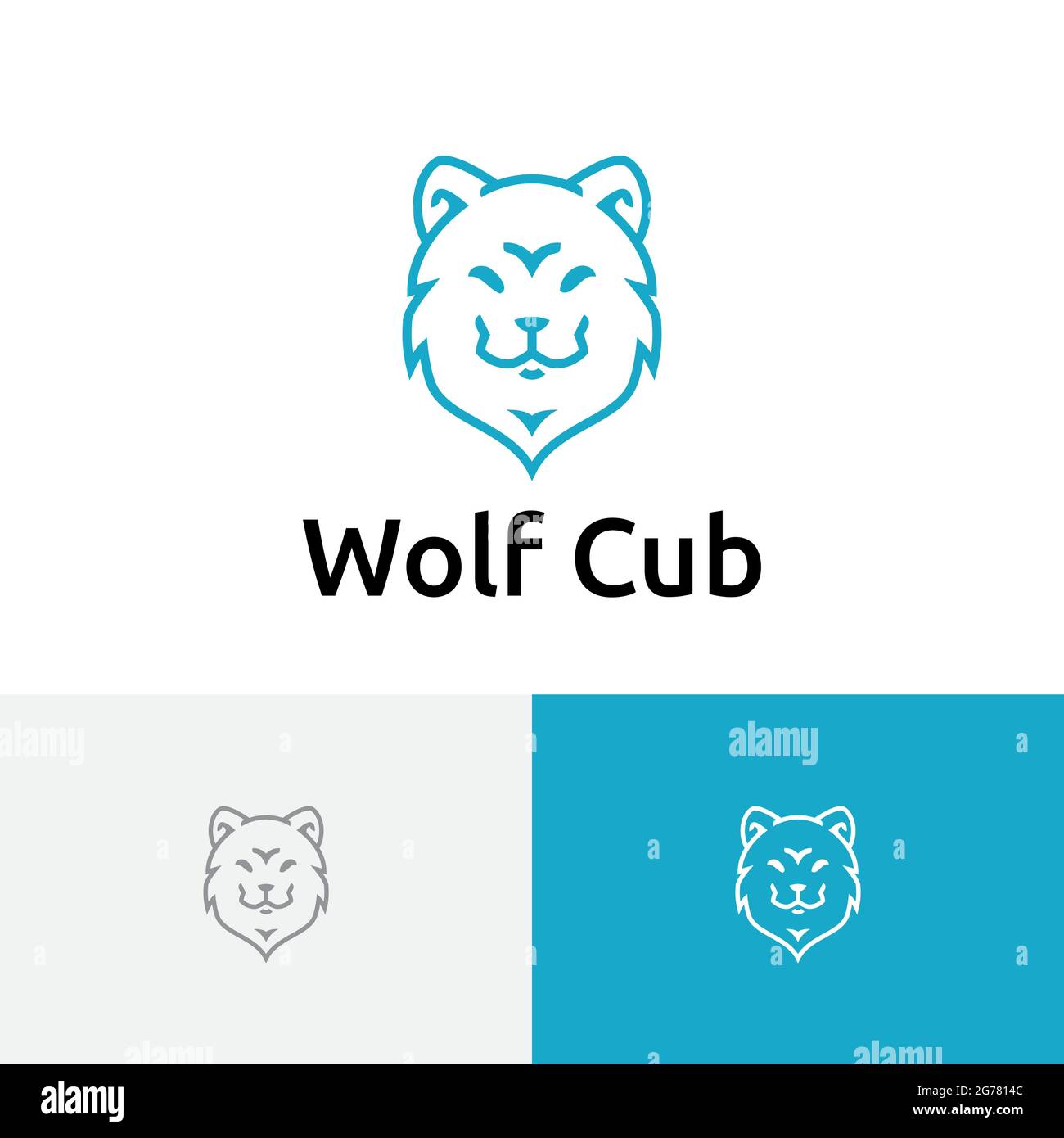 Logo della linea testa Little cute Wolf Cub Illustrazione Vettoriale
