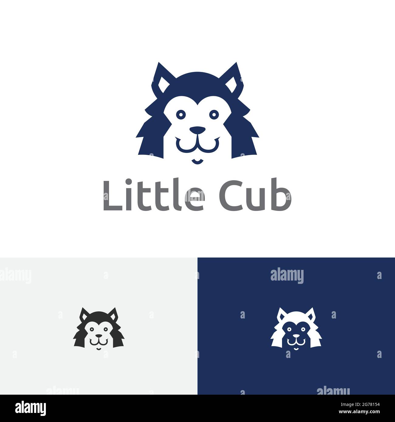 Logo Smiling Little cute Wolf Cub Head Illustrazione Vettoriale