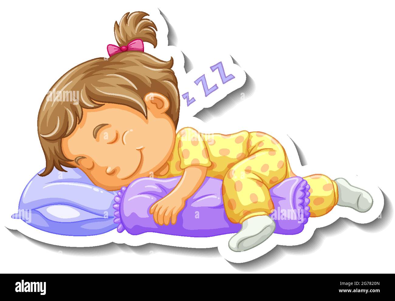 Modello adesivo con una bambina addormentata fumetto personaggio isolato illustrazione Illustrazione Vettoriale