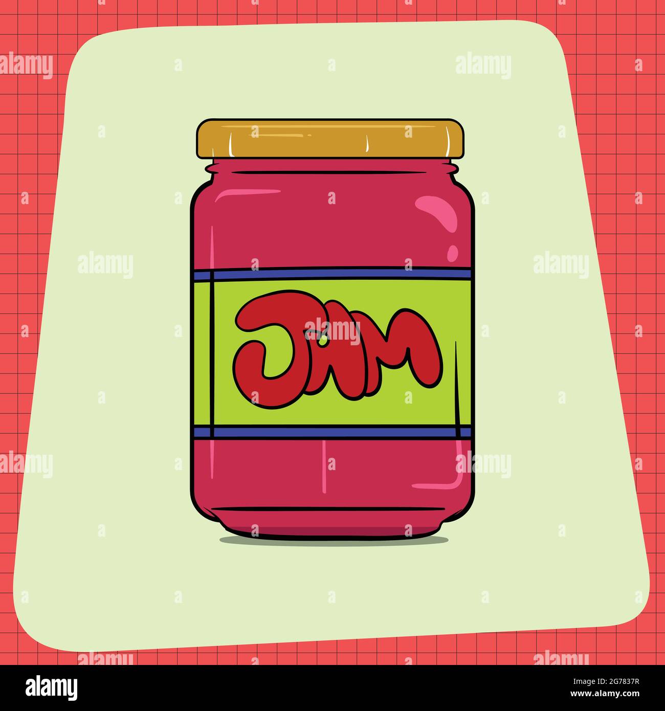 Vasetto di vetro di marmellata di frutta. Tutti i giorni la colazione casalinghi. Icone di cibo per la progettazione di menu. Elementi grafici vettoriali isolati su White Backgro Illustrazione Vettoriale