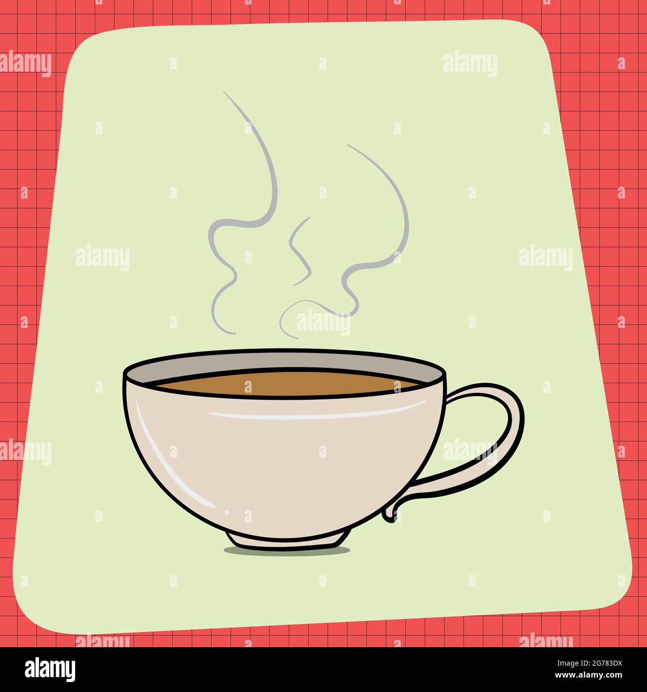 Tazza di caffè calda al mattino. Tutti i giorni la colazione casalinghi. Icone di cibo per la progettazione di menu. Elementi grafici vettoriali isolati su sfondo bianco Illustrazione Vettoriale