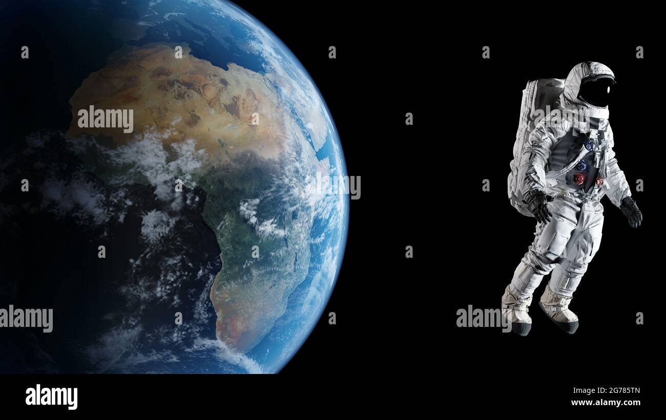 Terra e astronauta nello spazio Concept view 3D rendering . Foto Stock