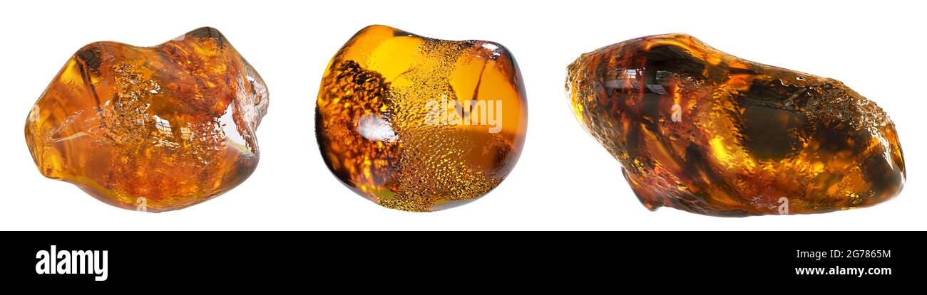 ambra, resina naturale fossilizzata, isolata su sfondo bianco Foto Stock