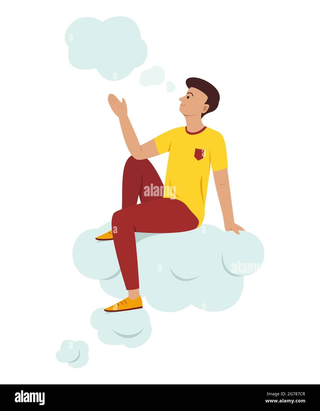 L'uomo si siede su una bolla grande e pensa una buona idea. Illustrazione Vettoriale