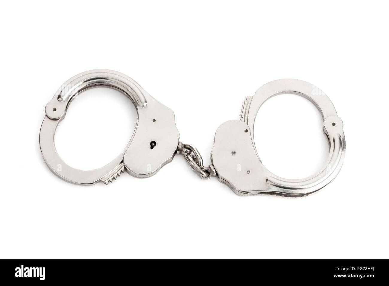 Bracciali metallici isolati su sfondo bianco Foto Stock