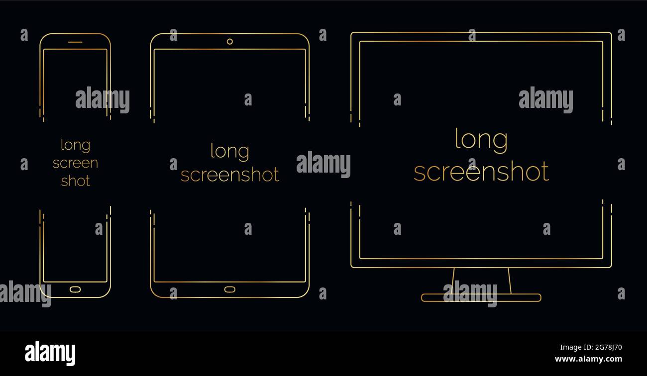 set di cornici per smartphone, tablet e computer desktop per la presentazione di screenshot lunghi, web design Illustrazione Vettoriale