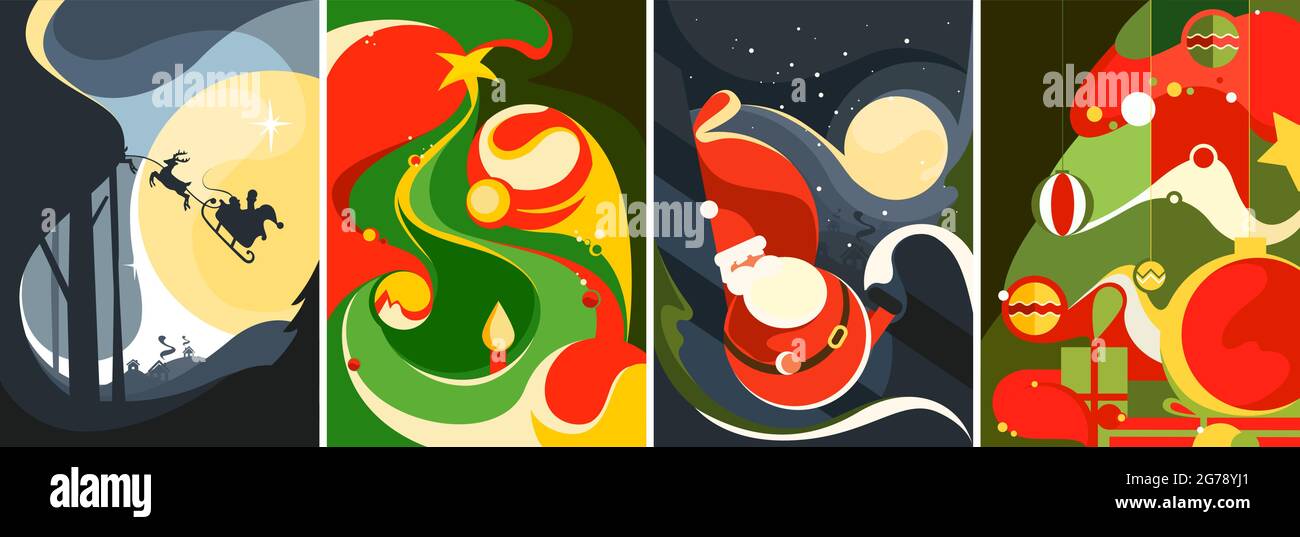 Collezione di poster di natale. Diversi modelli di cartoline. Illustrazione Vettoriale
