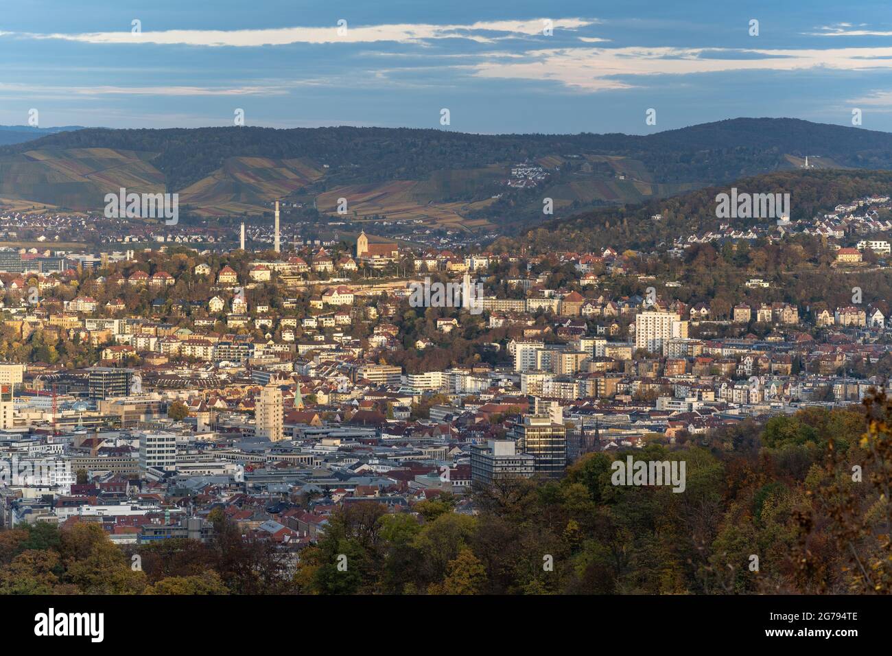 Europa, Germania, Germania meridionale, Baden-Wuerttemberg, Stoccarda, Birkenkopf, vista dal Birkenkopf al centro di Stoccarda Foto Stock