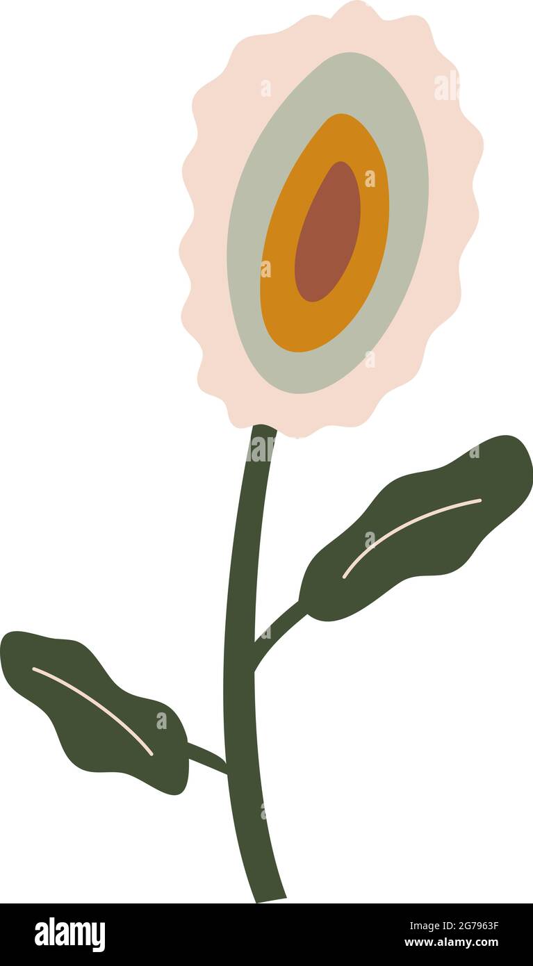 Fiore vettoriale stilizzato disegnato a mano. Elemento d'illustrazione della molla scandinava. Immagine floreale estiva decorativa per il saluto di San Valentino o poster Illustrazione Vettoriale