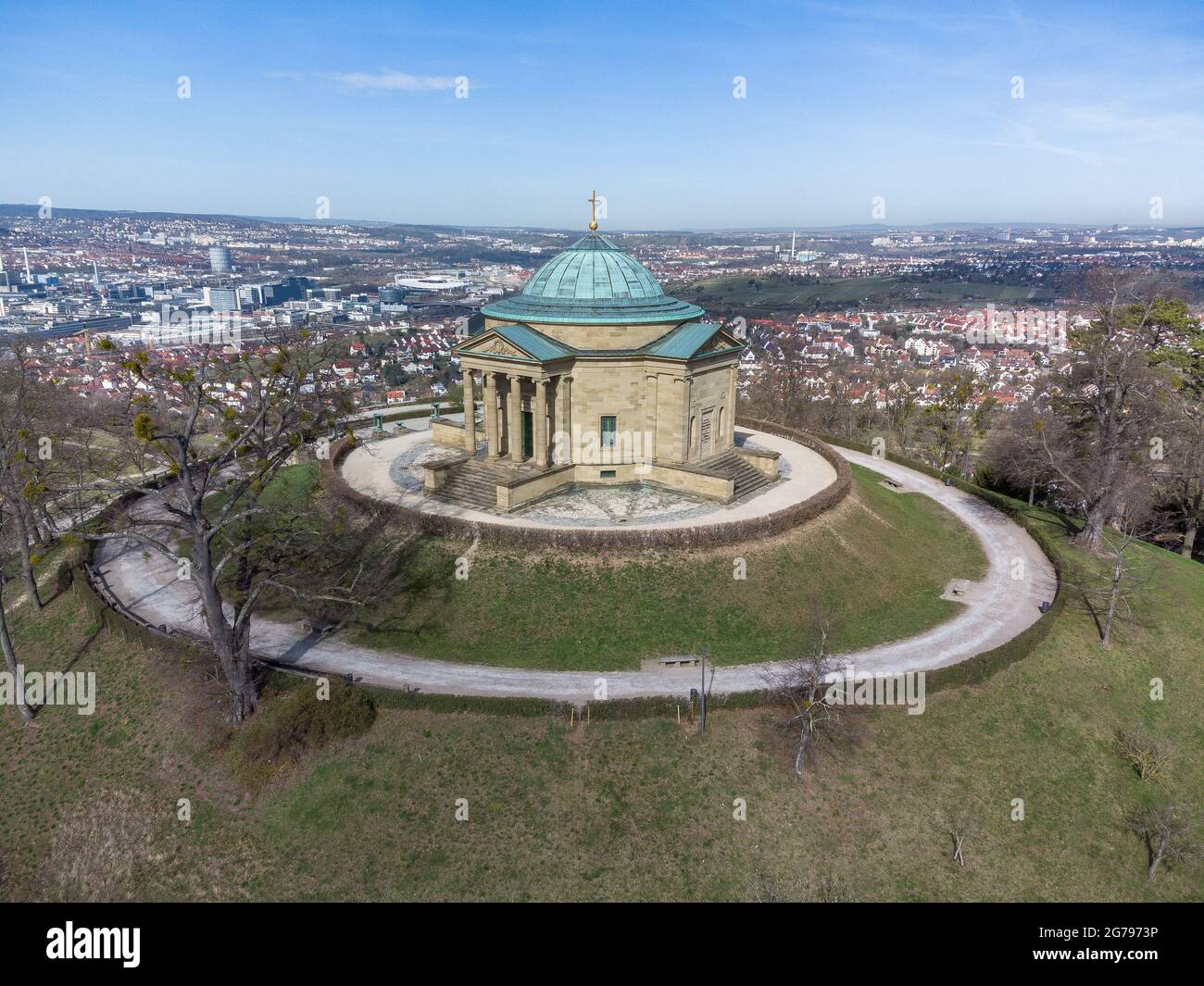 Europa, Germania, Baden-Wuerttemberg, Stoccarda, Rotenberg, Vista aerea della cappella di sepoltura sul Wuerttemberg Foto Stock