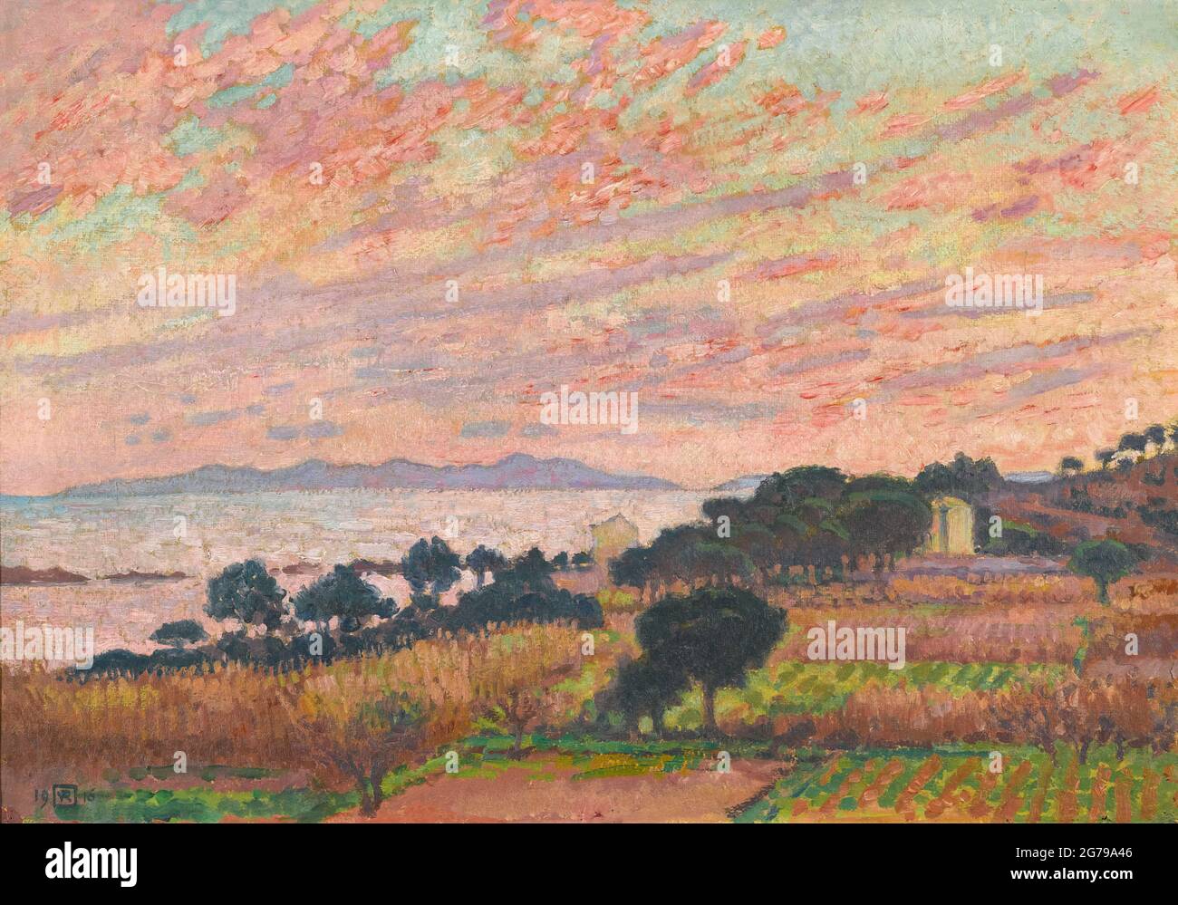 La baia al tramonto (Saint Clair). Museo: COLLEZIONE PRIVATA. AUTORE: THEO VAN RYSSELBERGHE. Foto Stock