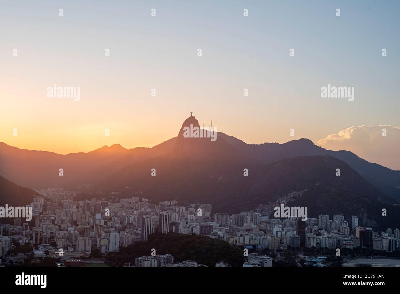 Tramonto visto dal Pan di zucchero, Rio de Janeiro, Brasile Foto Stock