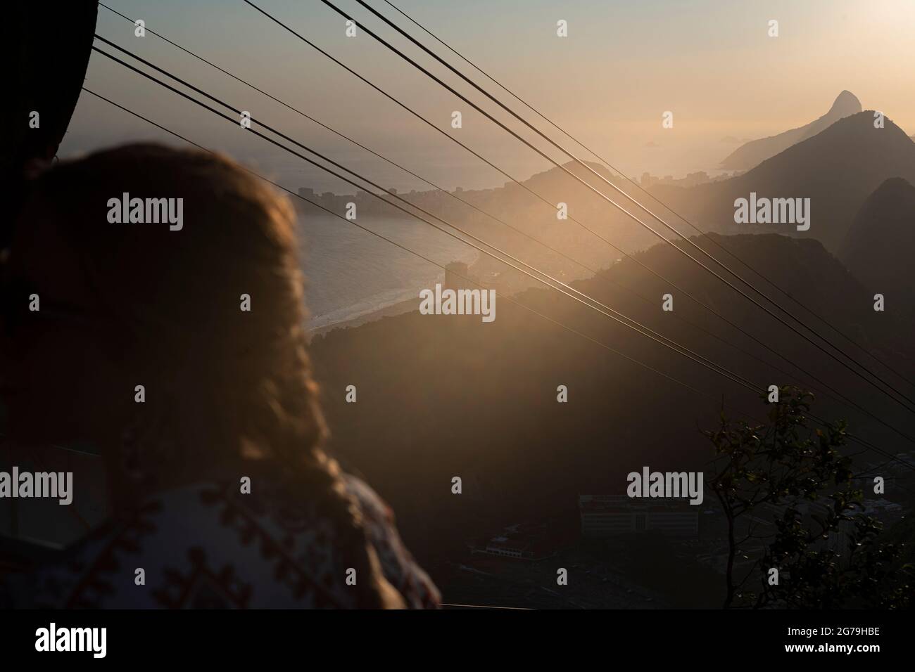 Tramonto visto dal Pan di zucchero, Rio de Janeiro, Brasile Foto Stock