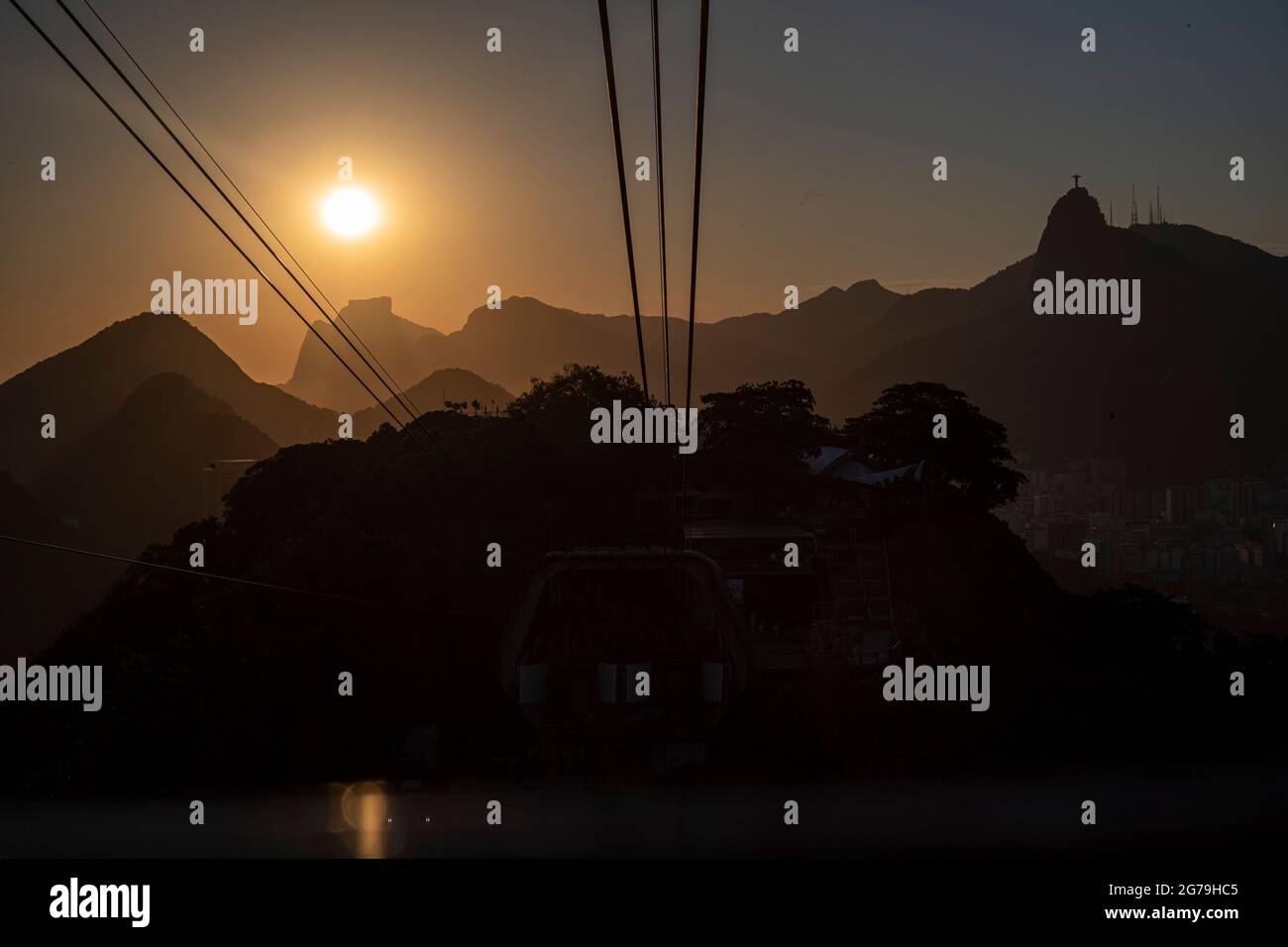 Tramonto visto dal Pan di zucchero, Rio de Janeiro, Brasile Foto Stock