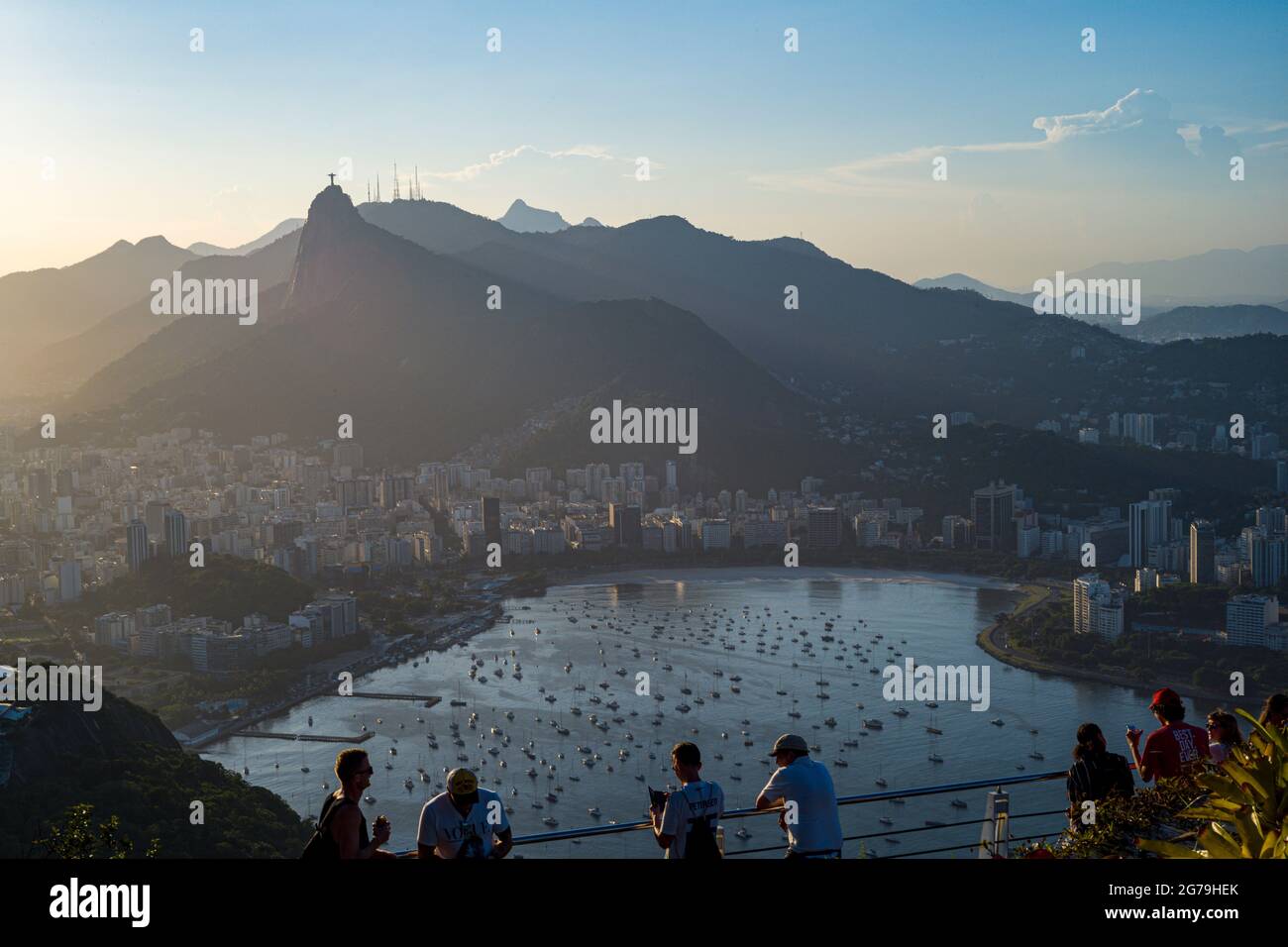 Tramonto visto dal Pan di zucchero, Rio de Janeiro, Brasile Foto Stock