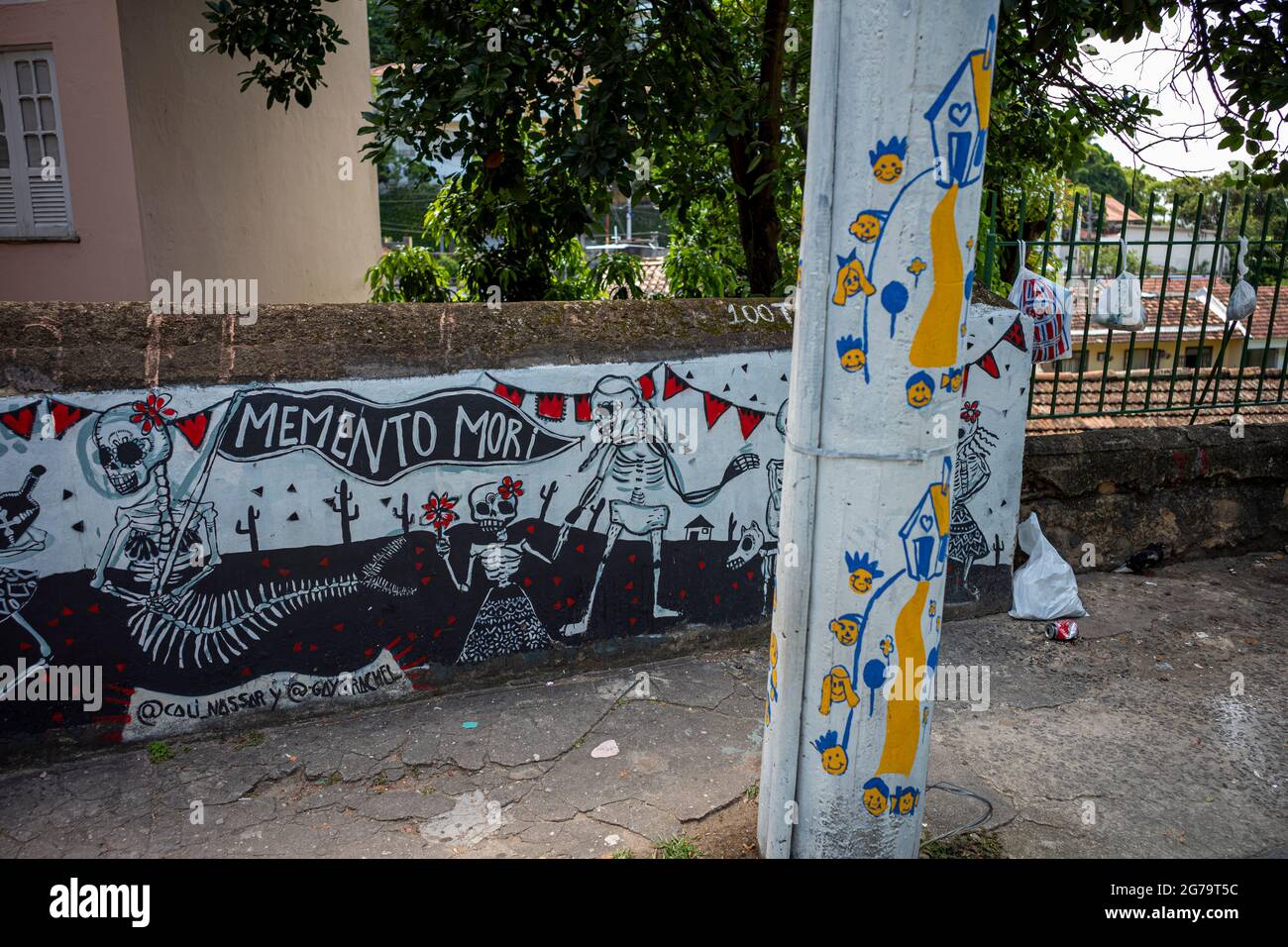 I murales di Street art di Graffiti fiancheggiano le strade e i vicoli posteriori di Rio de Janeiro, specialmente nei quartieri di Santa Teresa e Lapa. Foto Stock